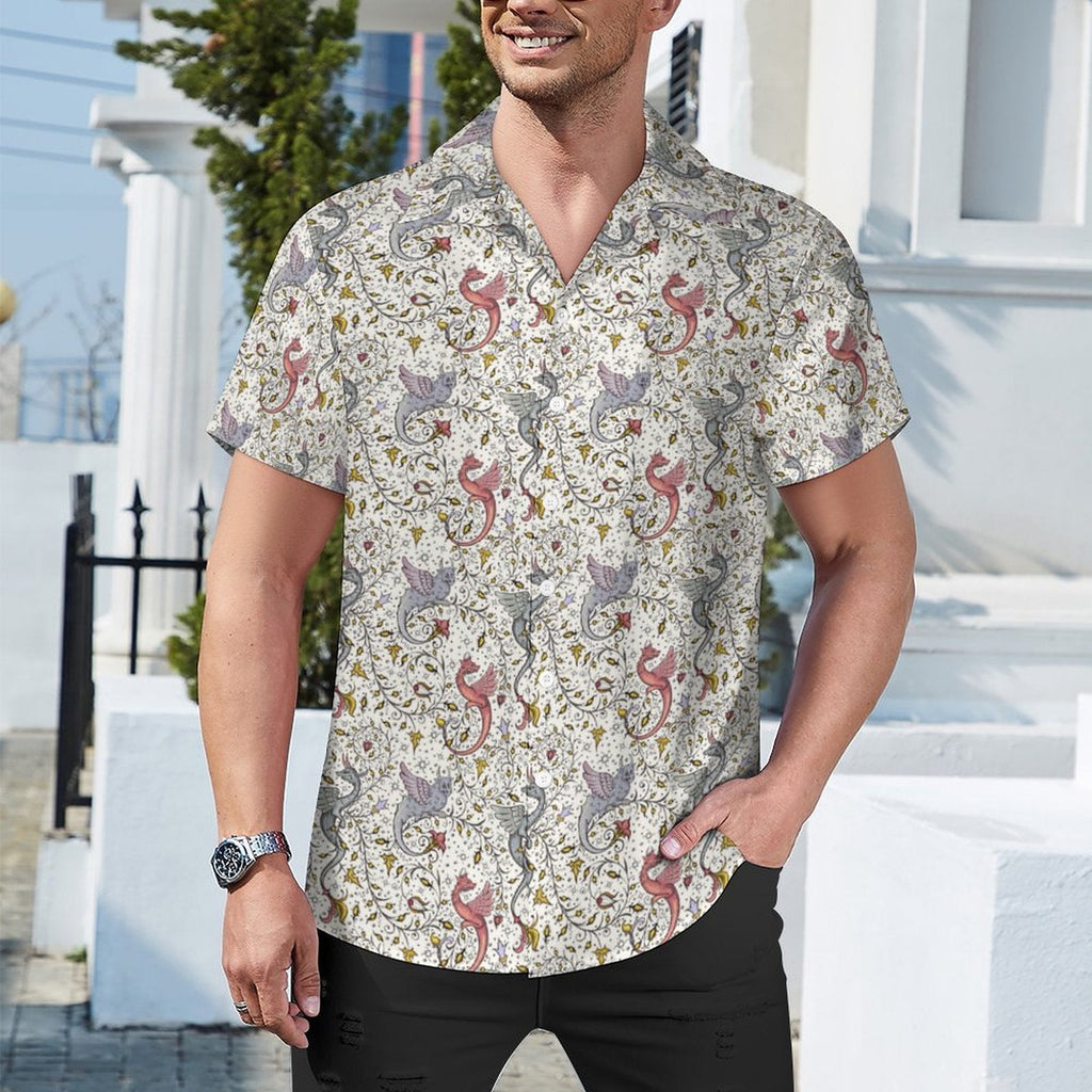 Cool Dad Collection: Men’s Multicolor Phoenix Short Sleeve Button Down Shirt with Cuban Collar