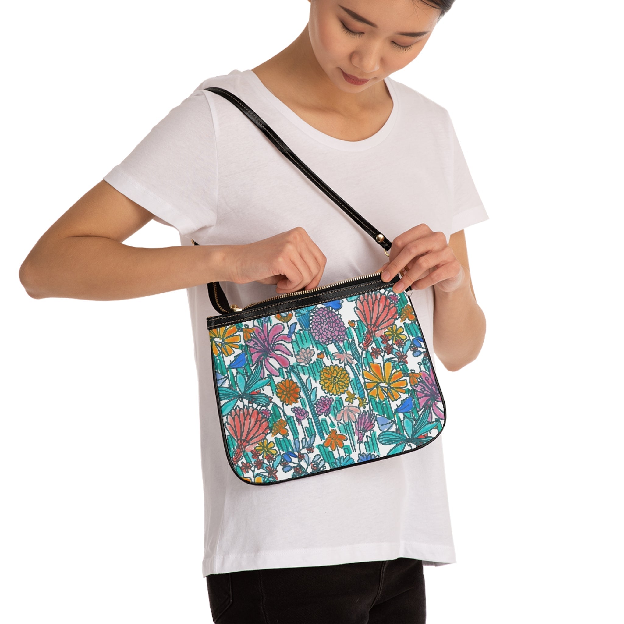 Floral Meadow Small Shoulder Bag — Colorful Garden Print Crossbody Purse