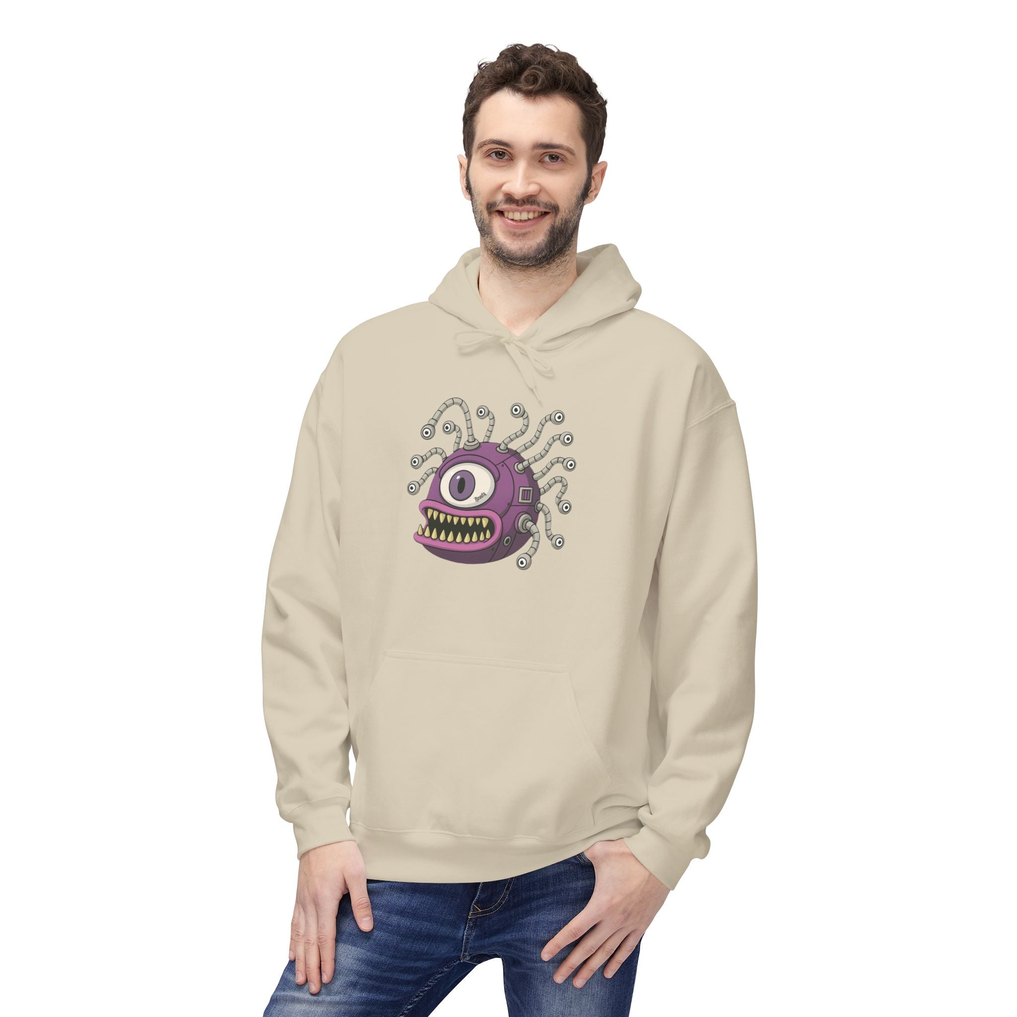 Beholder Monster Hoodie — Purple One-Eyed Creature Pullover