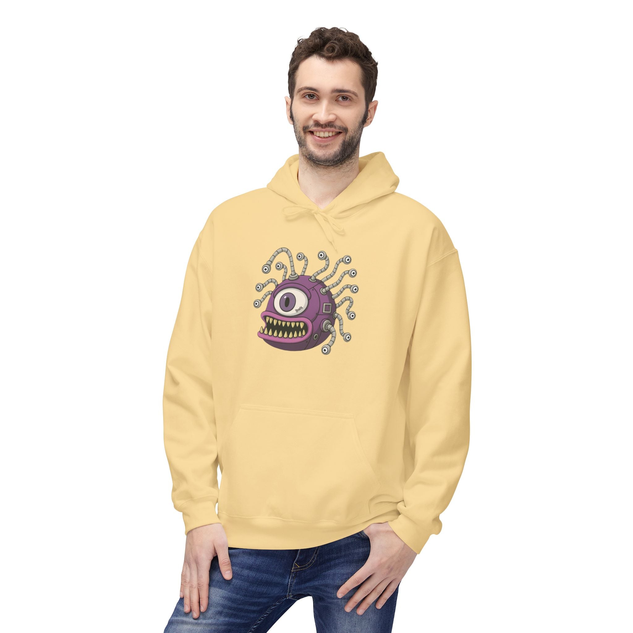 Beholder Monster Hoodie — Purple One-Eyed Creature Pullover