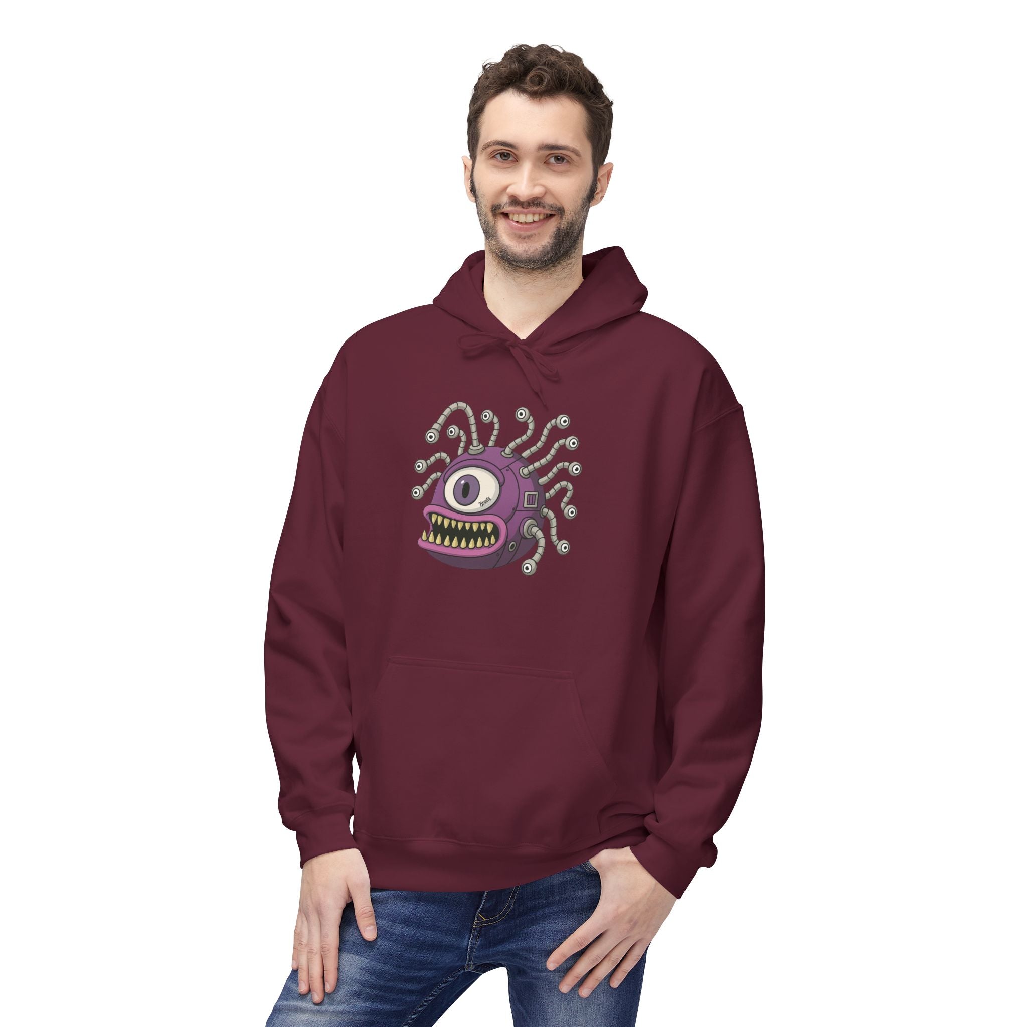 Beholder Monster Hoodie — Purple One-Eyed Creature Pullover