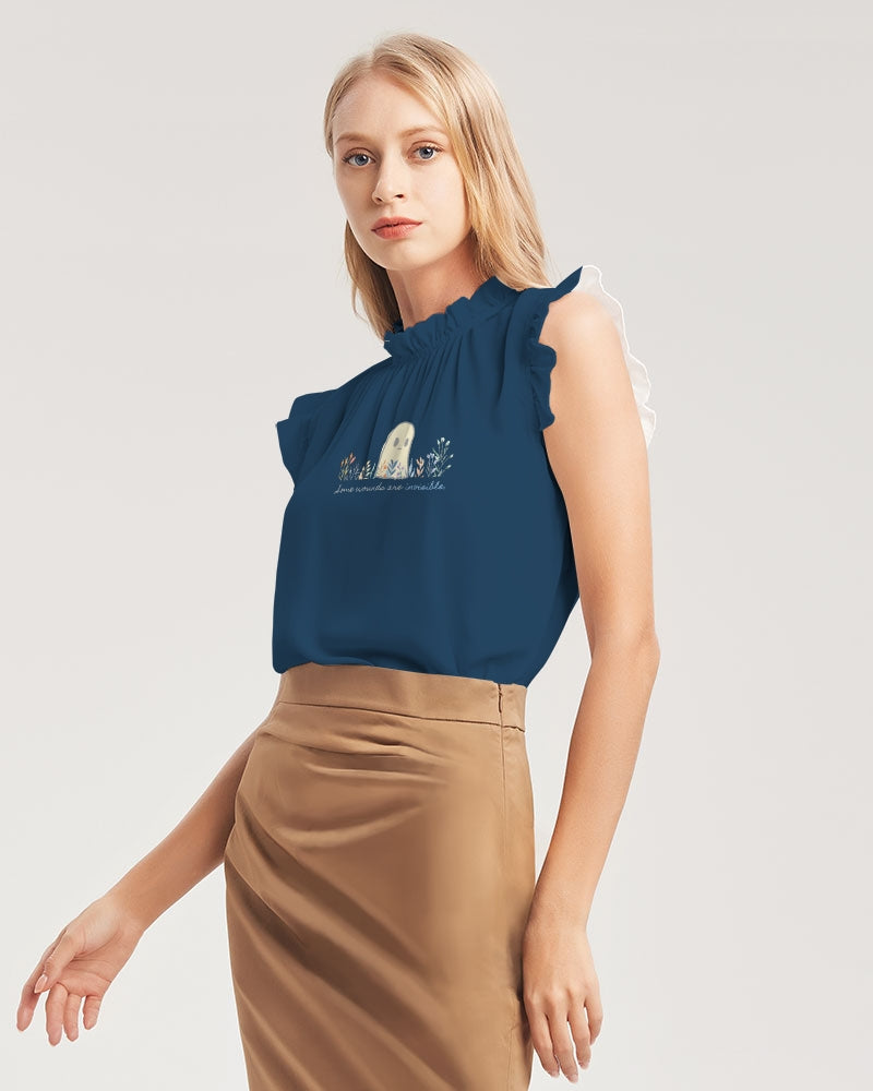 Invisible Ghost Series Women's All-Over Print Ruffle Sleeve Top