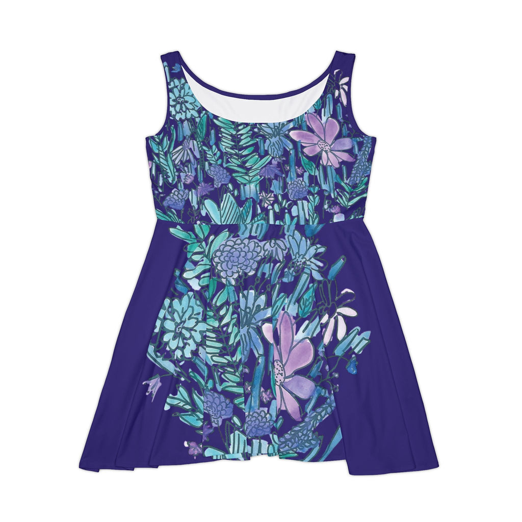 Fleur Sauvage Indigo Skater Dress – Blue Violet Botanical Print