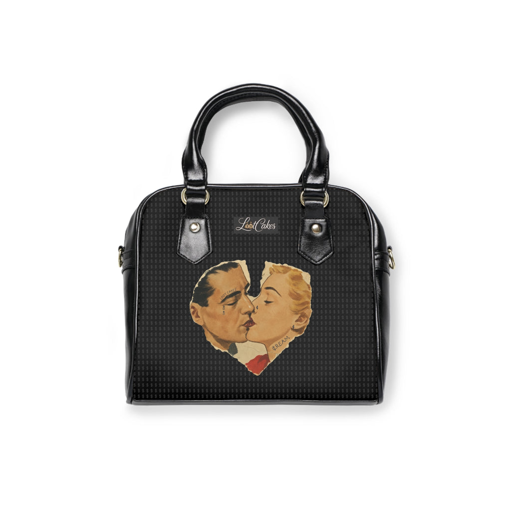 Vintage Romance Shoulder Handbag – Retro Kissing Couple Heart Design