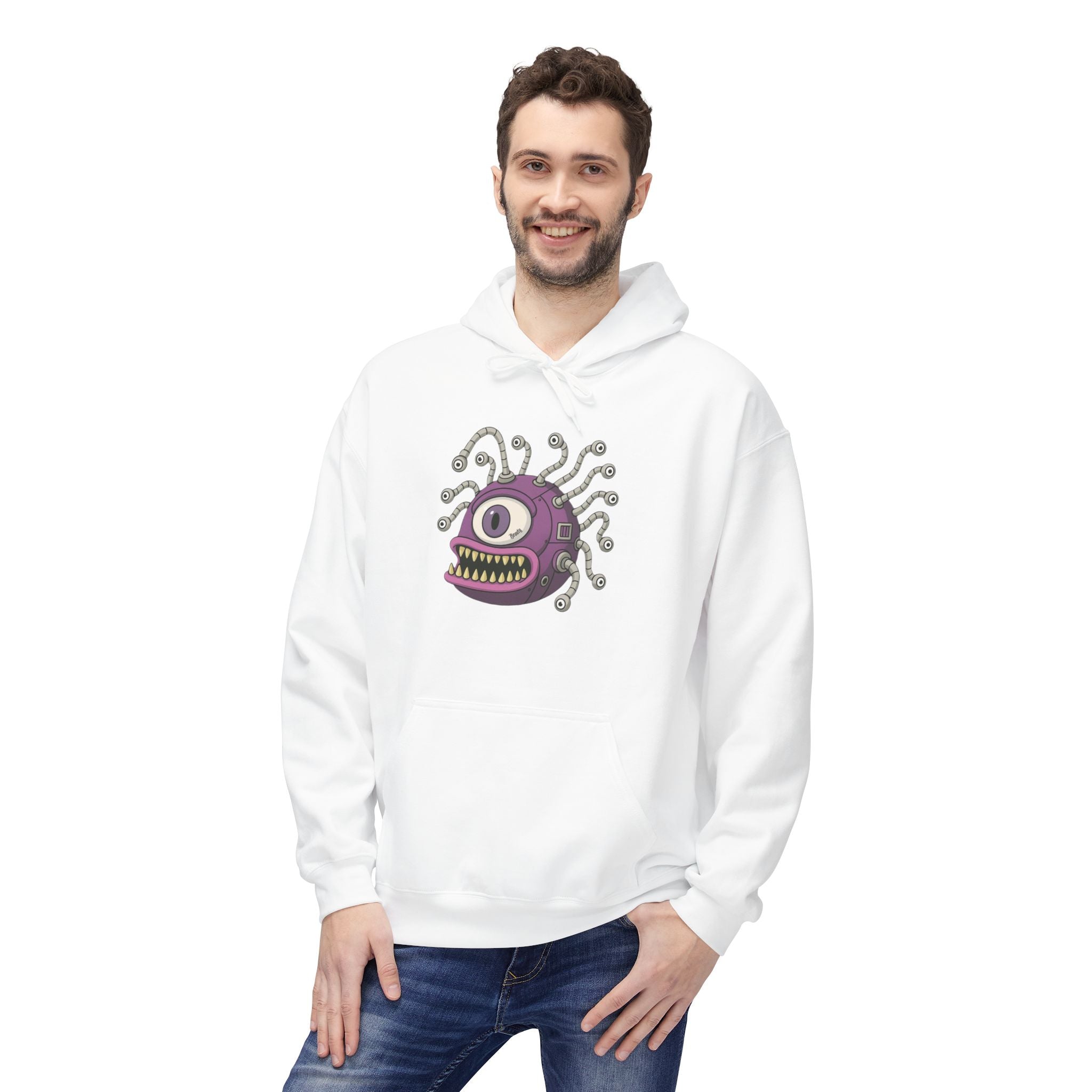 Beholder Monster Hoodie — Purple One-Eyed Creature Pullover