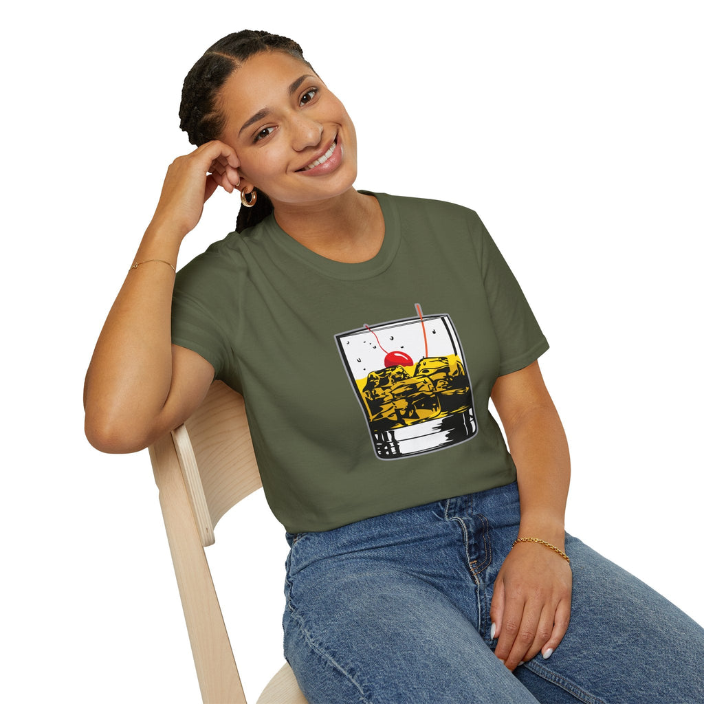 Whiskey Glass T-Shirt — 'Bring The Good Stuff' Retro Cocktail Tee