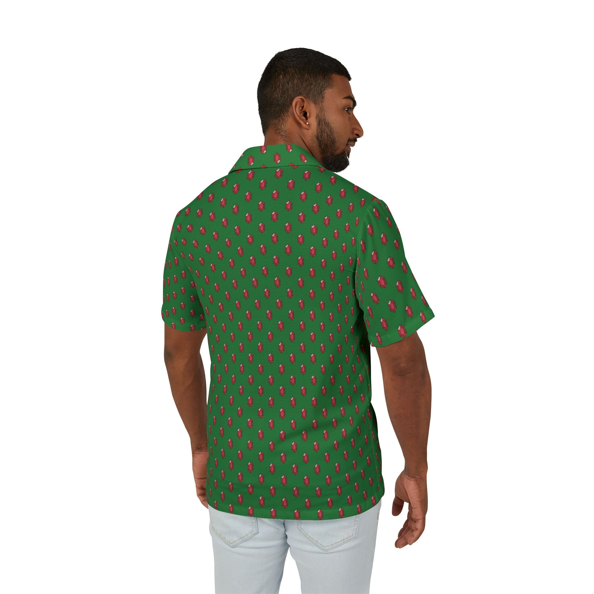 Men's Green with Ruby Gems Hawaiian Camp Shirt