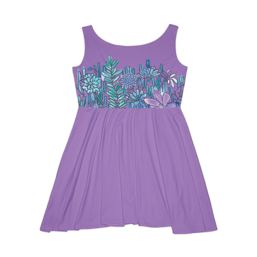 Floral Lavender Skater Dress – Purple Hand-Drawn Wildflower Print