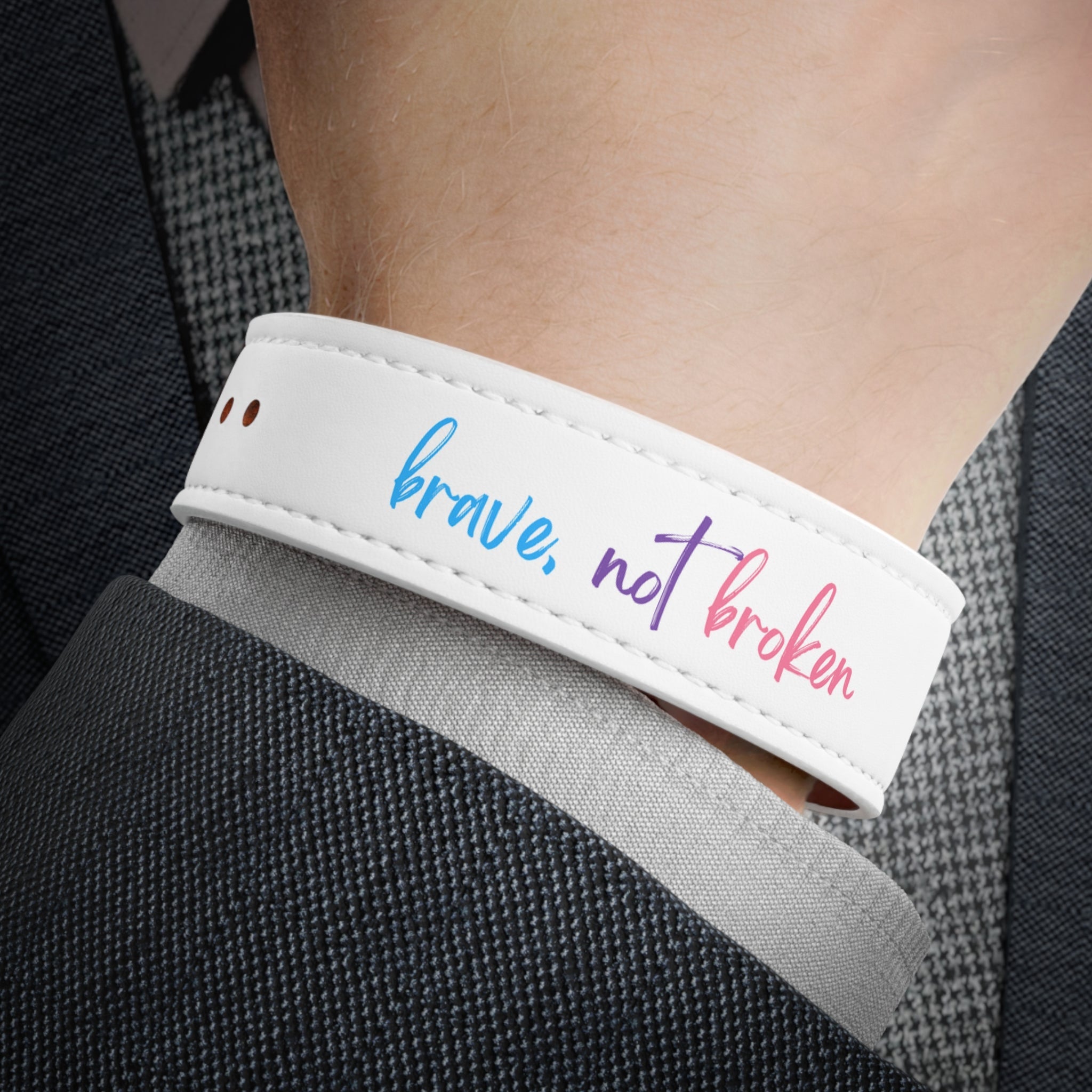 Grit with Grace Series "brave, not broken" Faux Leather Wristband