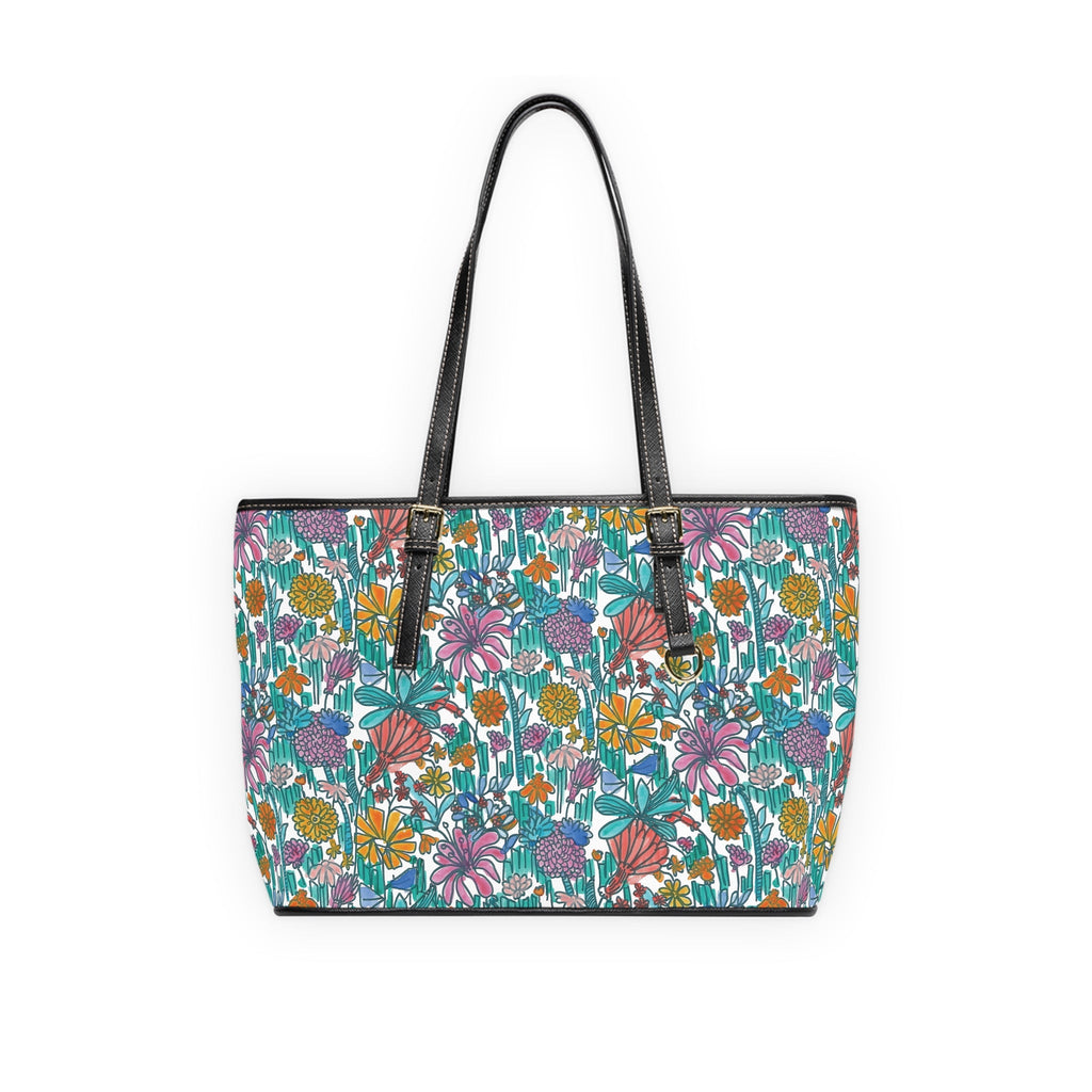 Floral Garden PU Leather Shoulder Tote — Colorful Wildflower Print