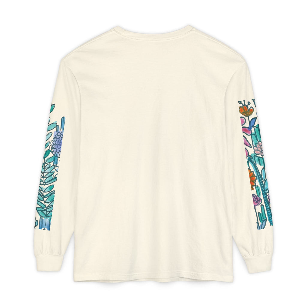 Floral Garden Long Sleeve Shirt — Colorful Botanical Sleeve & Chest Print