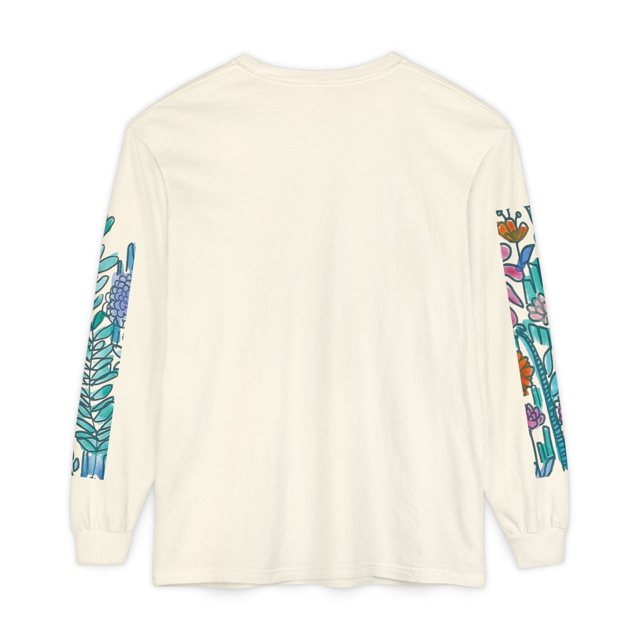Floral Garden Long Sleeve Shirt — Colorful Botanical Sleeve & Chest Print