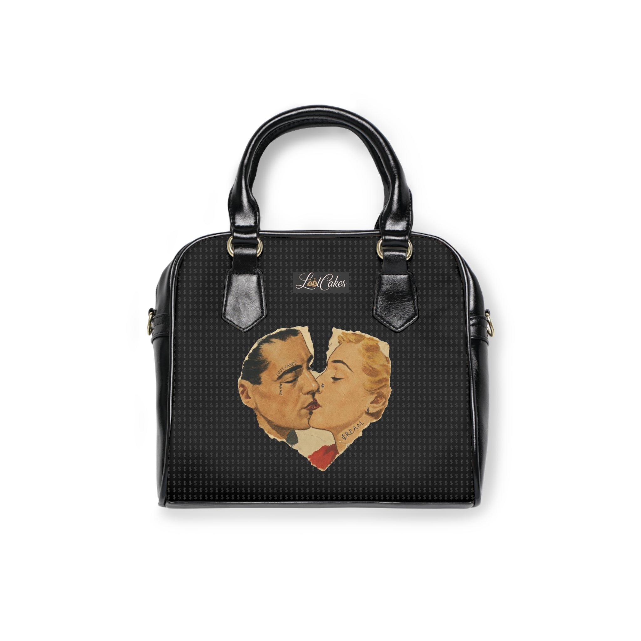 Vintage Romance Shoulder Handbag – Retro Kissing Couple Heart Design