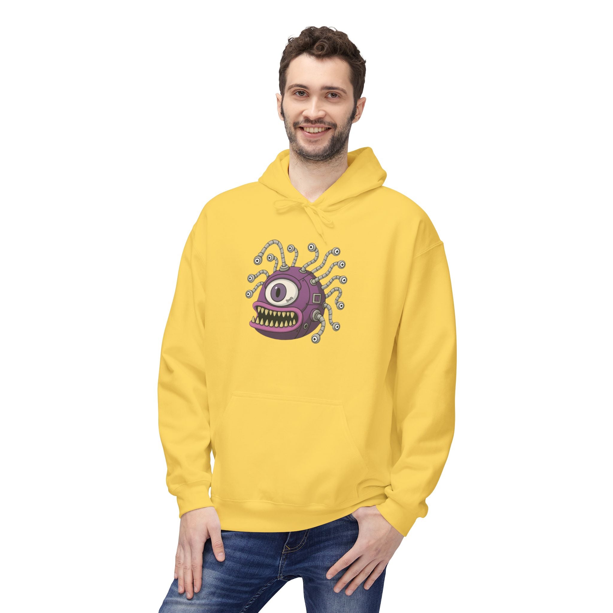 Beholder Monster Hoodie — Purple One-Eyed Creature Pullover