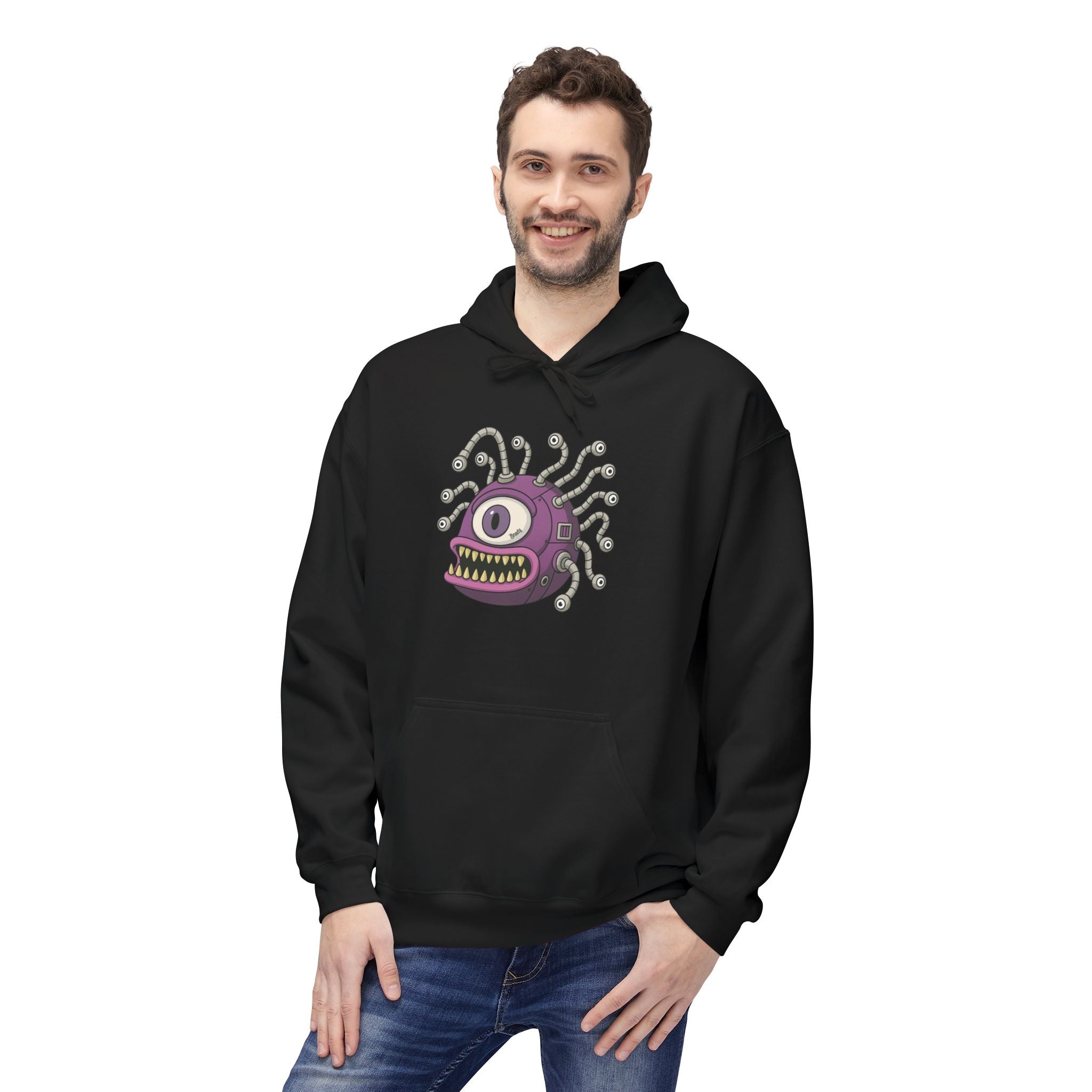 Beholder Monster Hoodie — Purple One-Eyed Creature Pullover