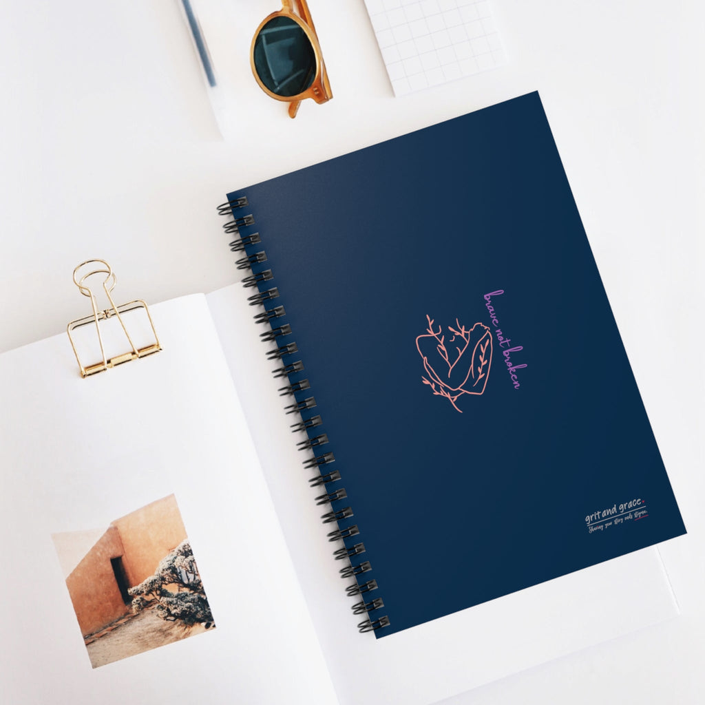 Mental Health Matters - "brave not broken" Spiral Notebook - Ruled Line