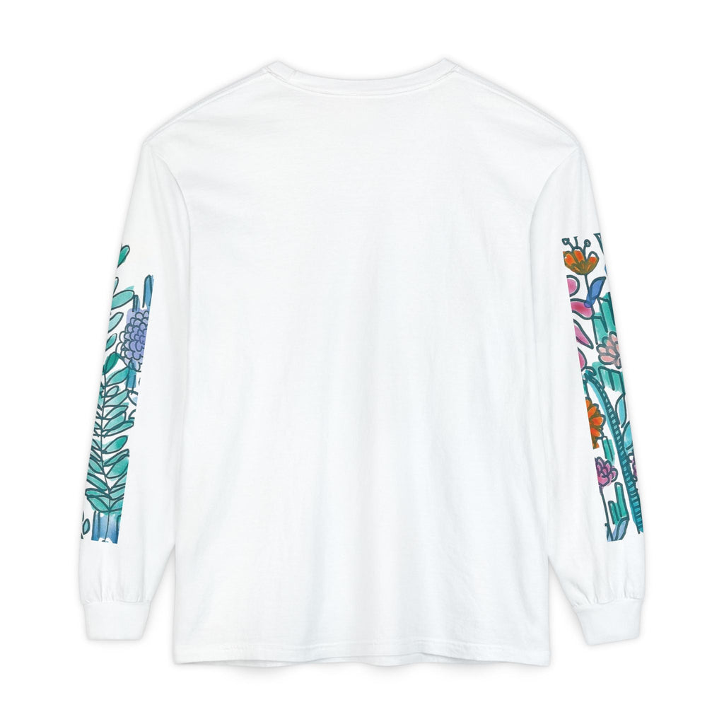 Floral Garden Long Sleeve Shirt — Colorful Botanical Sleeve & Chest Print