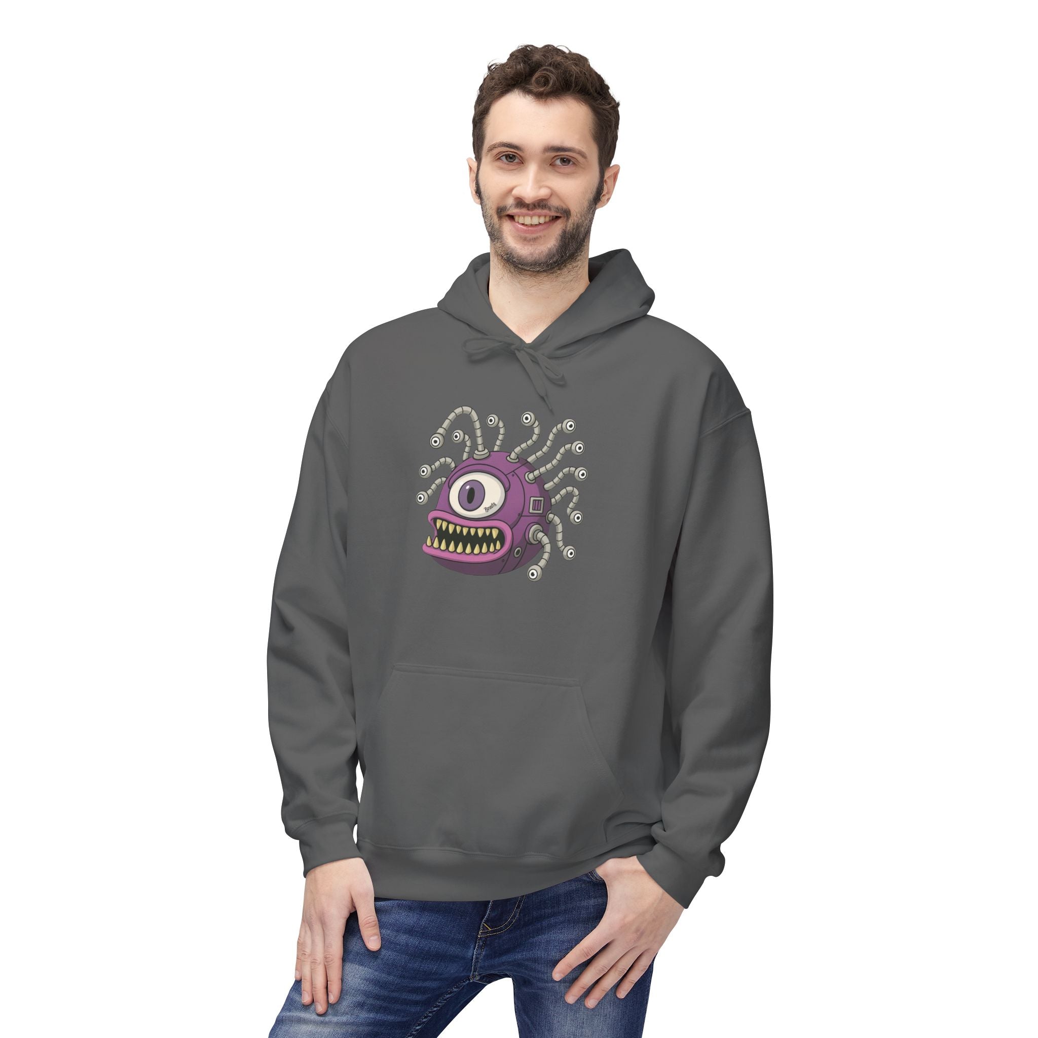 Beholder Monster Hoodie — Purple One-Eyed Creature Pullover