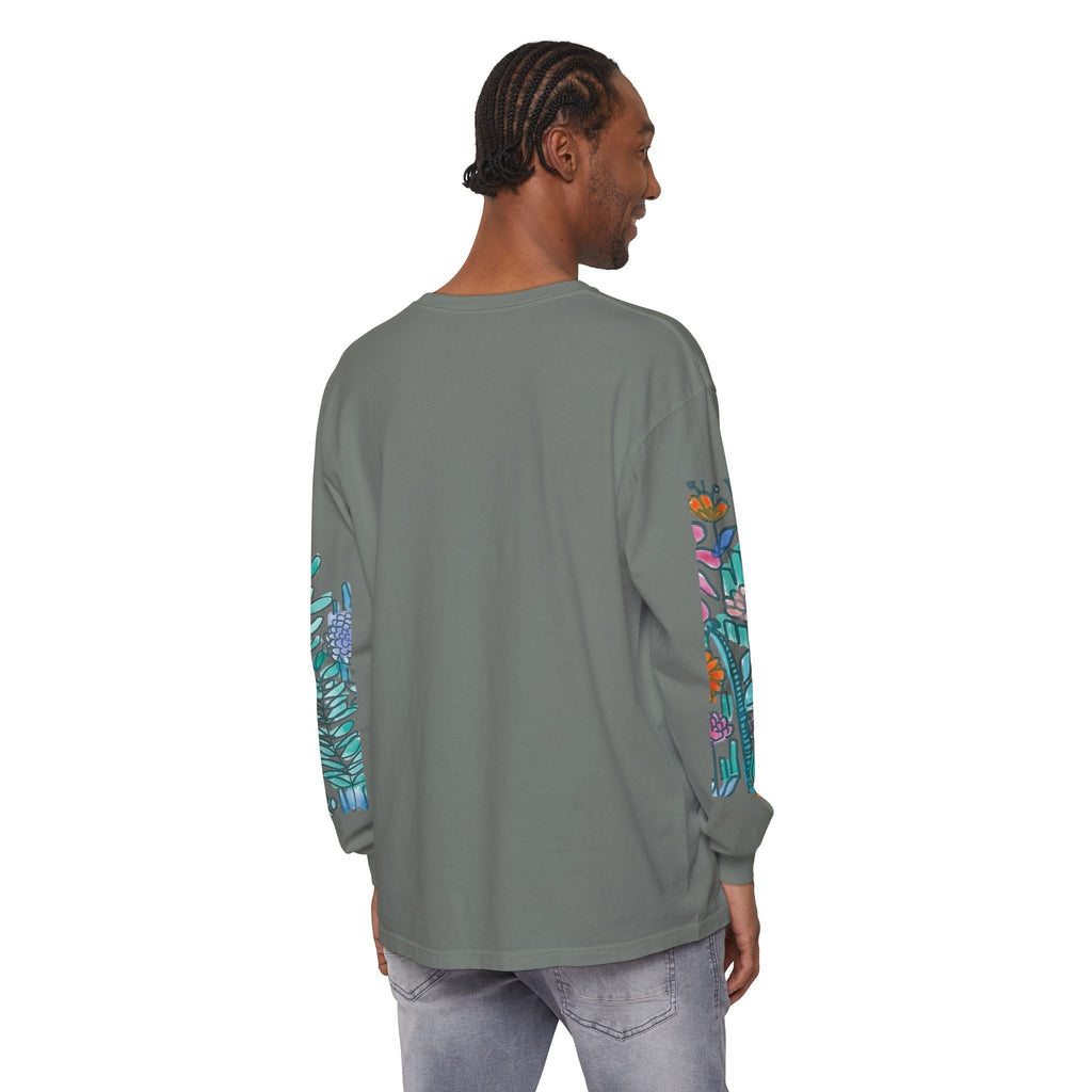Floral Garden Long Sleeve Shirt — Colorful Botanical Sleeve & Chest Print