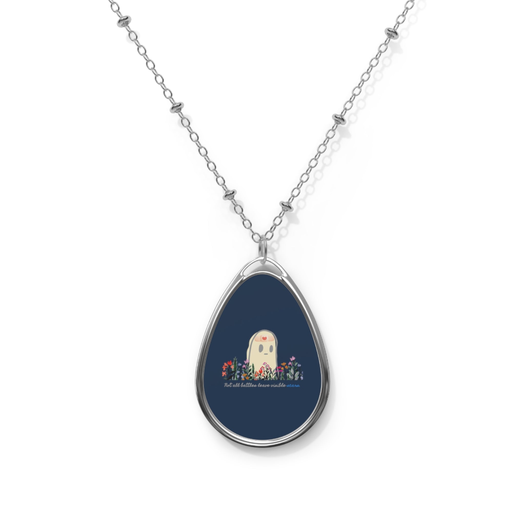 Invisible Ghost Series - "Not all battles leave visible scars." Oval Necklace