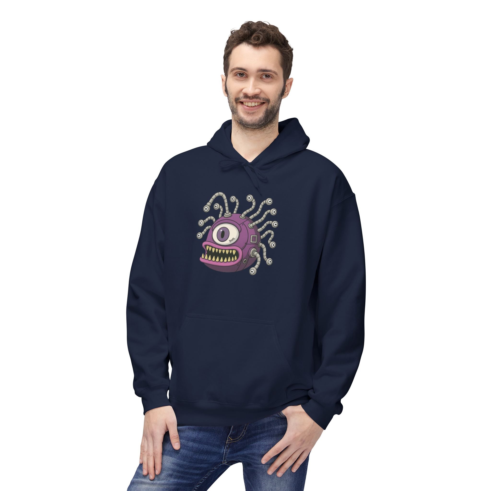 Beholder Monster Hoodie — Purple One-Eyed Creature Pullover