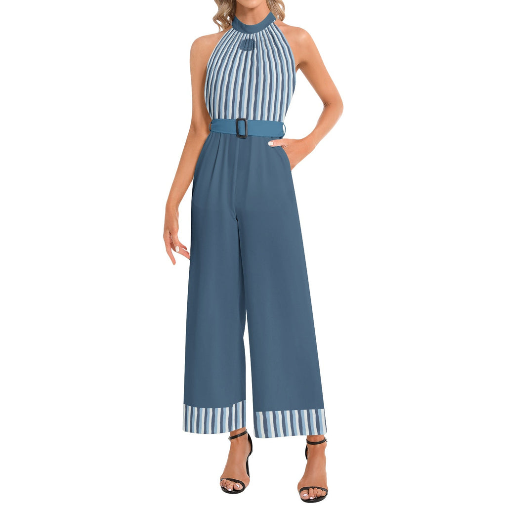 Halter Neck Buckle Belted Jumpsuit