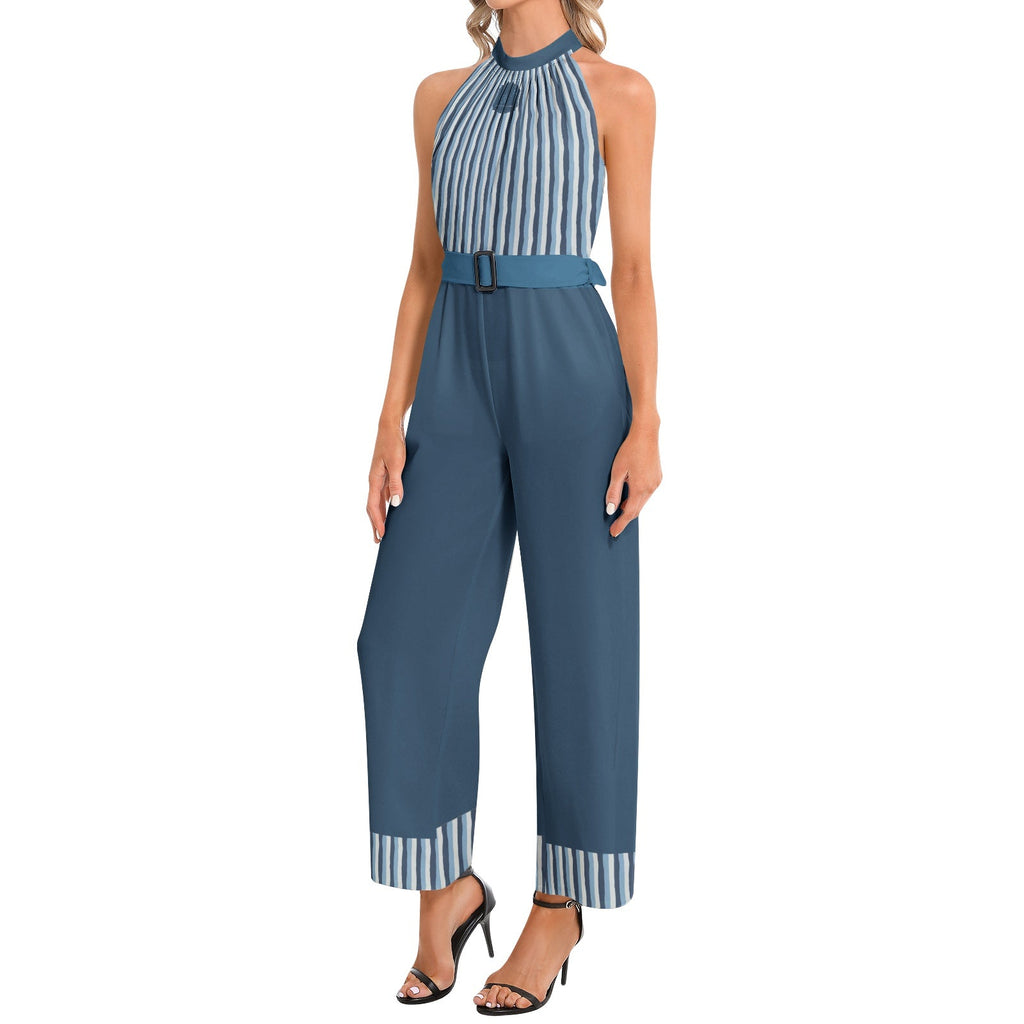 Halter Neck Buckle Belted Jumpsuit