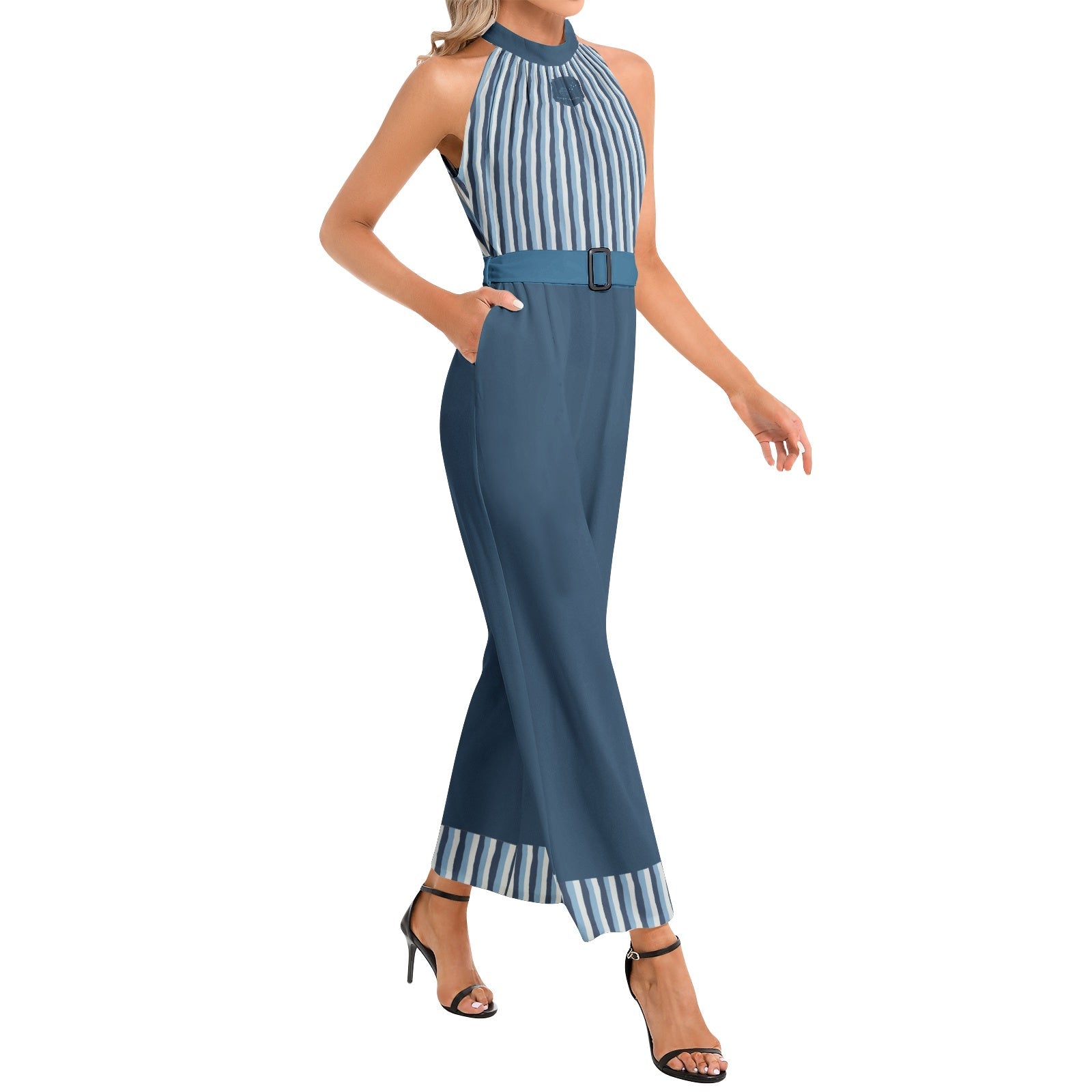 Halter Neck Buckle Belted Jumpsuit