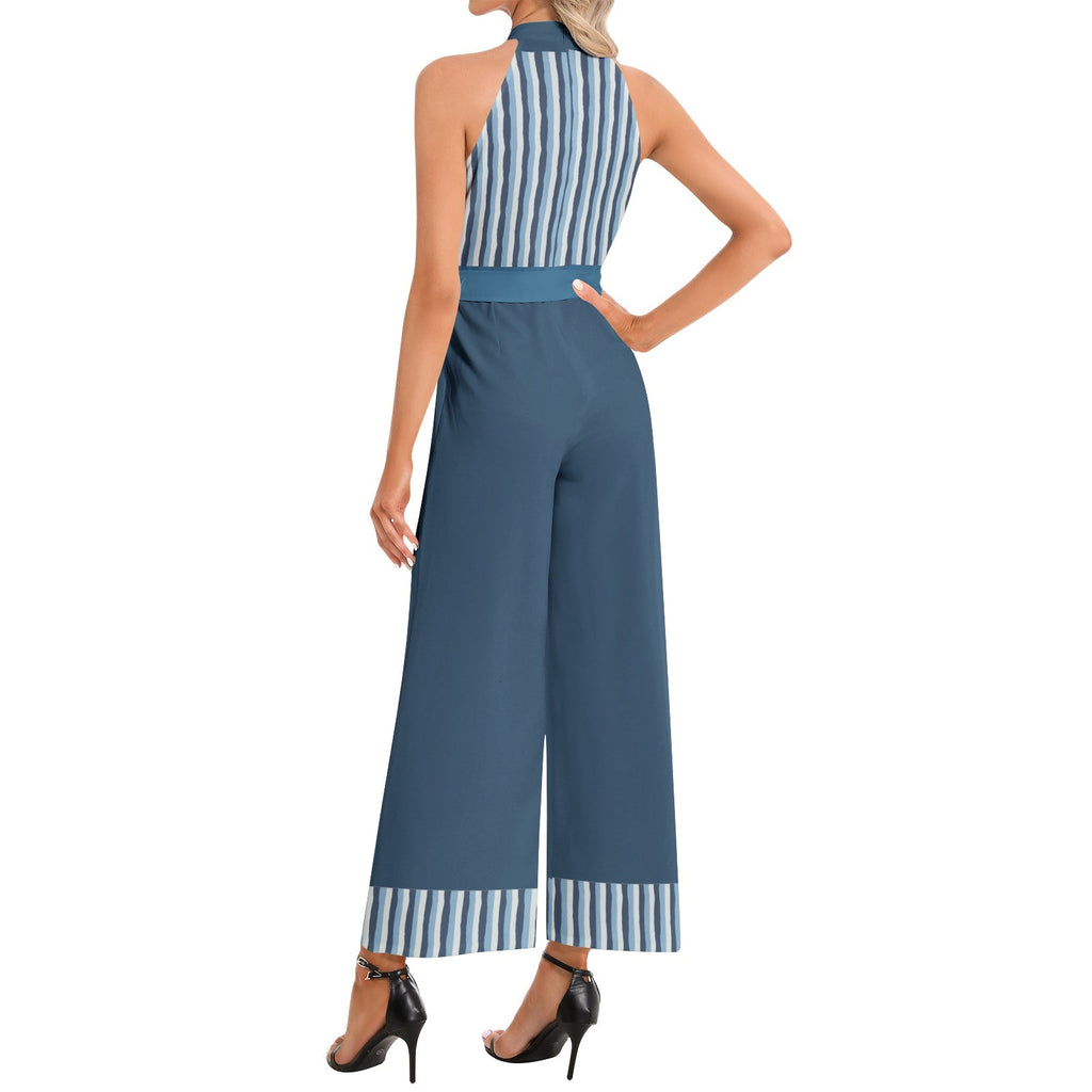 Halter Neck Buckle Belted Jumpsuit