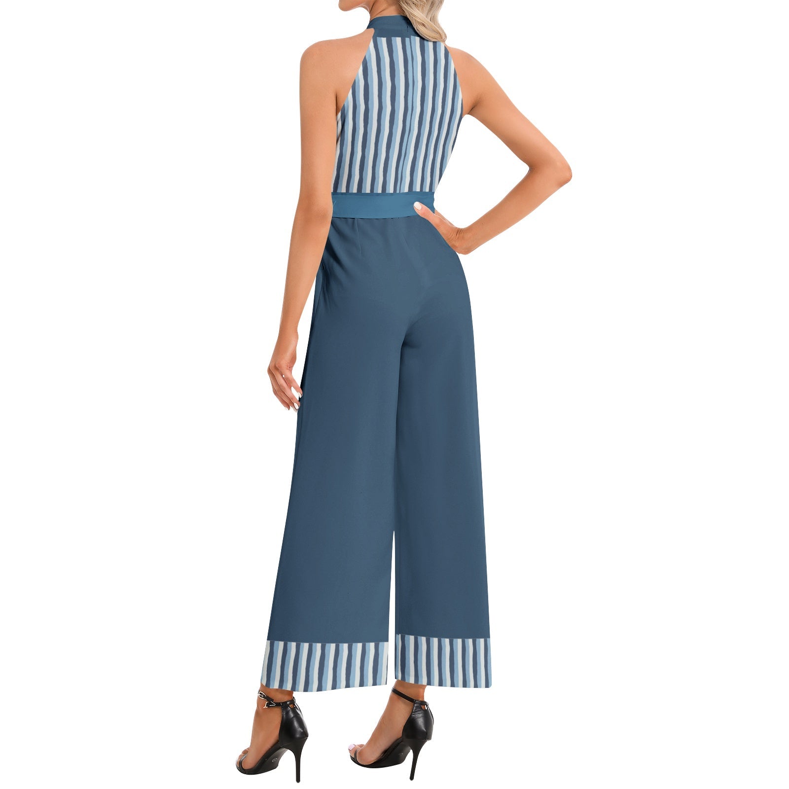 Halter Neck Buckle Belted Jumpsuit
