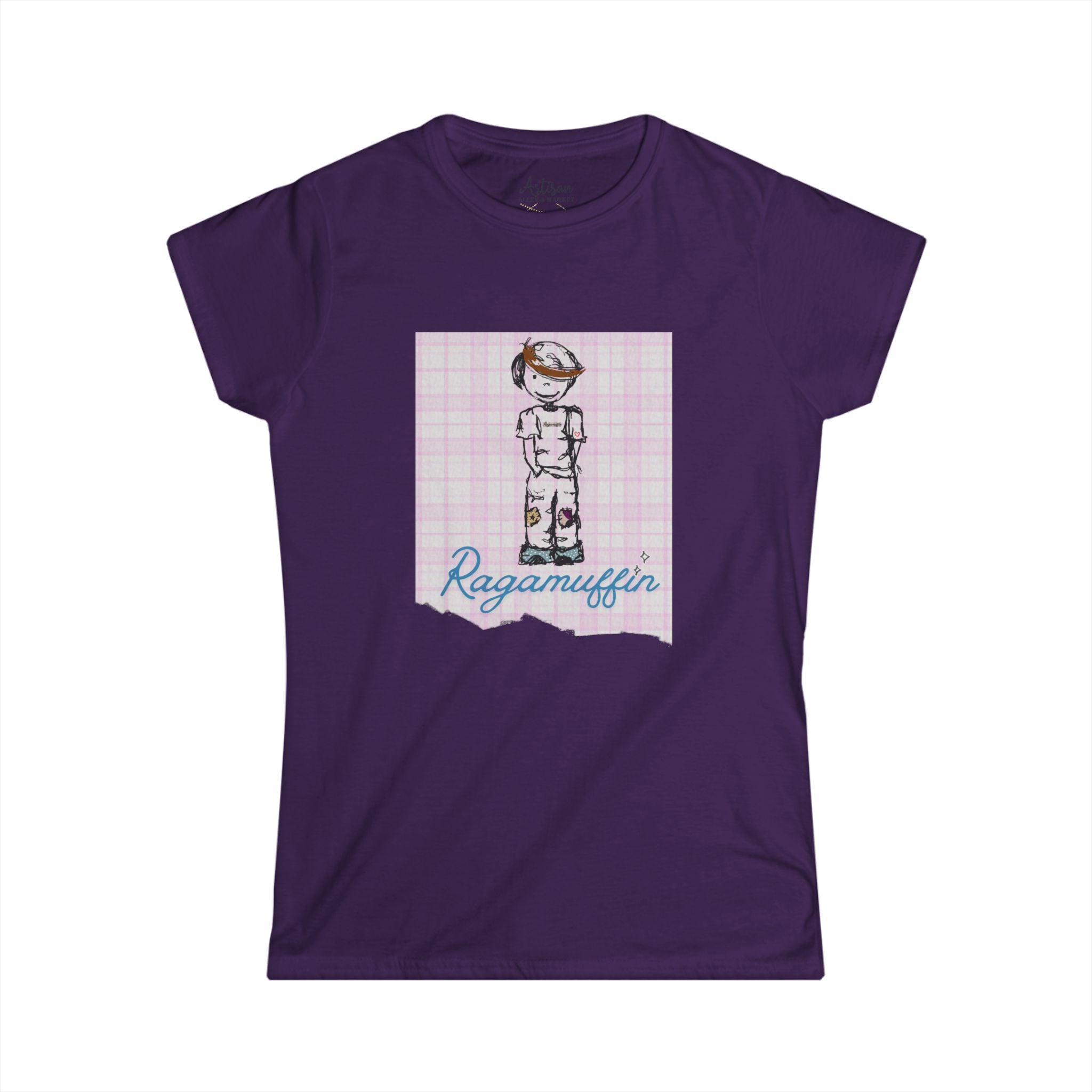 Ragamuffin Graphic Tee — Vintage Kid Illustration on Pink Plaid