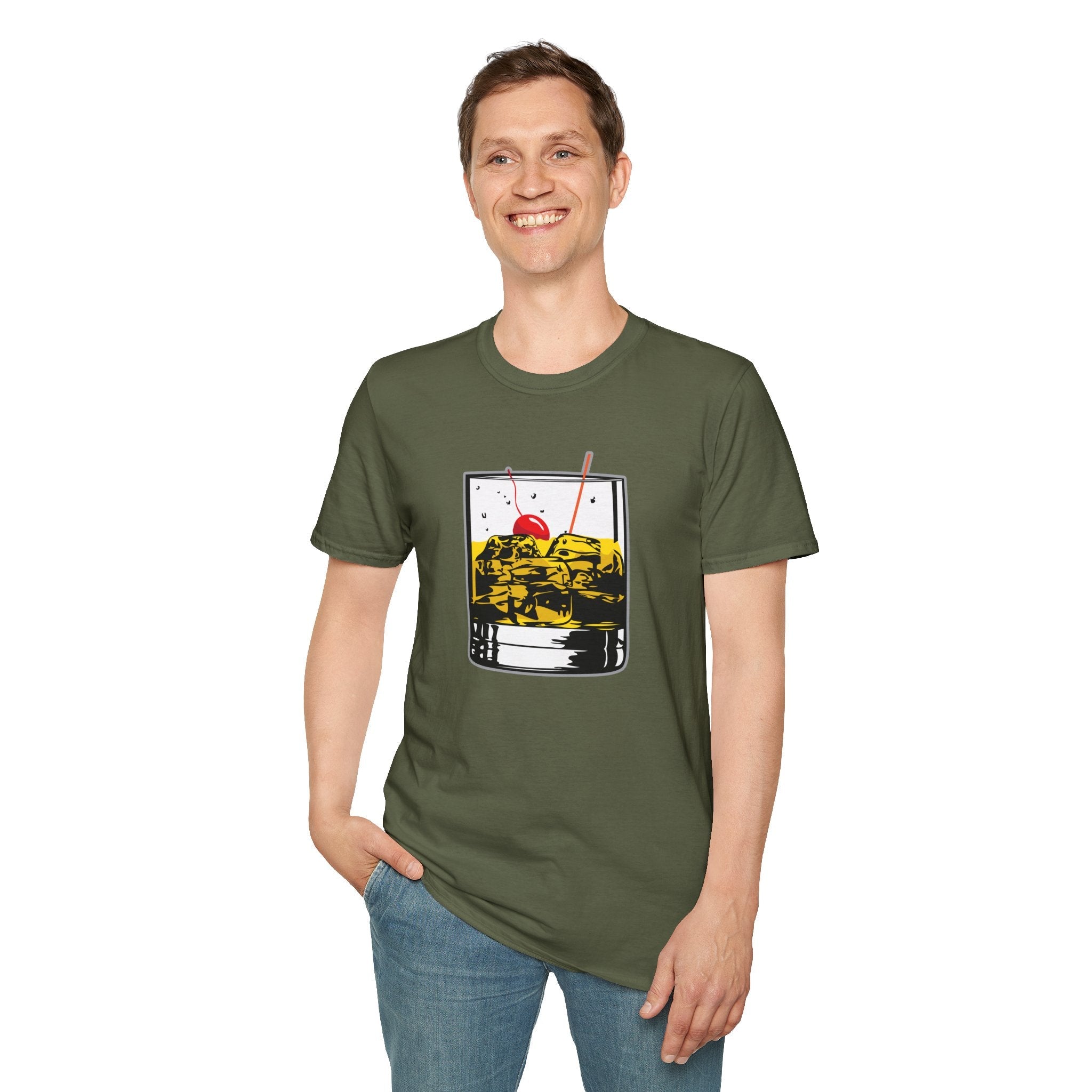Whiskey Glass T-Shirt — 'Bring The Good Stuff' Retro Cocktail Tee