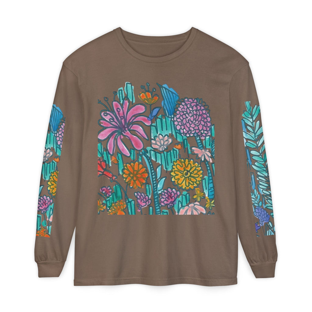 Floral Garden Long Sleeve Shirt — Colorful Botanical Sleeve & Chest Print