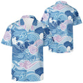 Cool Dad Collection: Men’s Blue Waves Short Sleeve Button Down Shirt with Cuban Collar