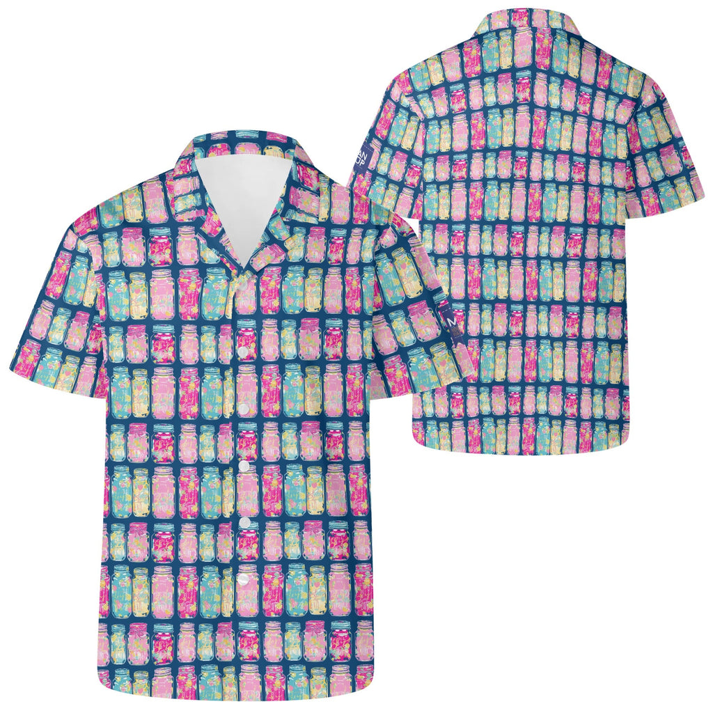 Cool Dad Collection: Men’s Mason Jars Short Sleeve Button Down Shirt with Cuban Collar