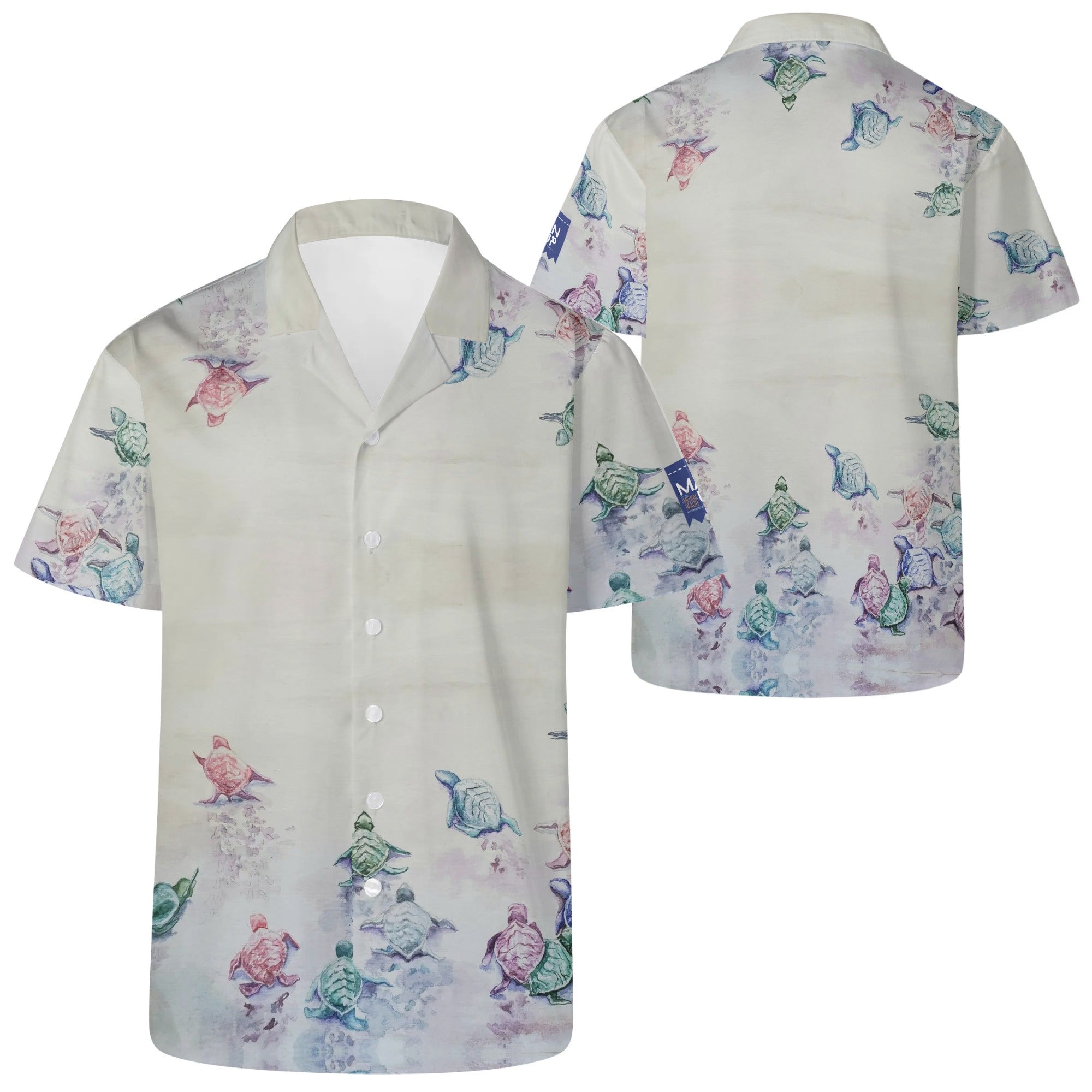 Cool Dad Collection: Men’s Sea Turtles Short Sleeve Button Down Shirt with Cuban Collar