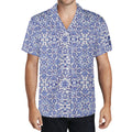 Cool Dad Collection: Mens Blue Kaleidoscope Short Sleeve Button Down Shirt with Cuban Collar