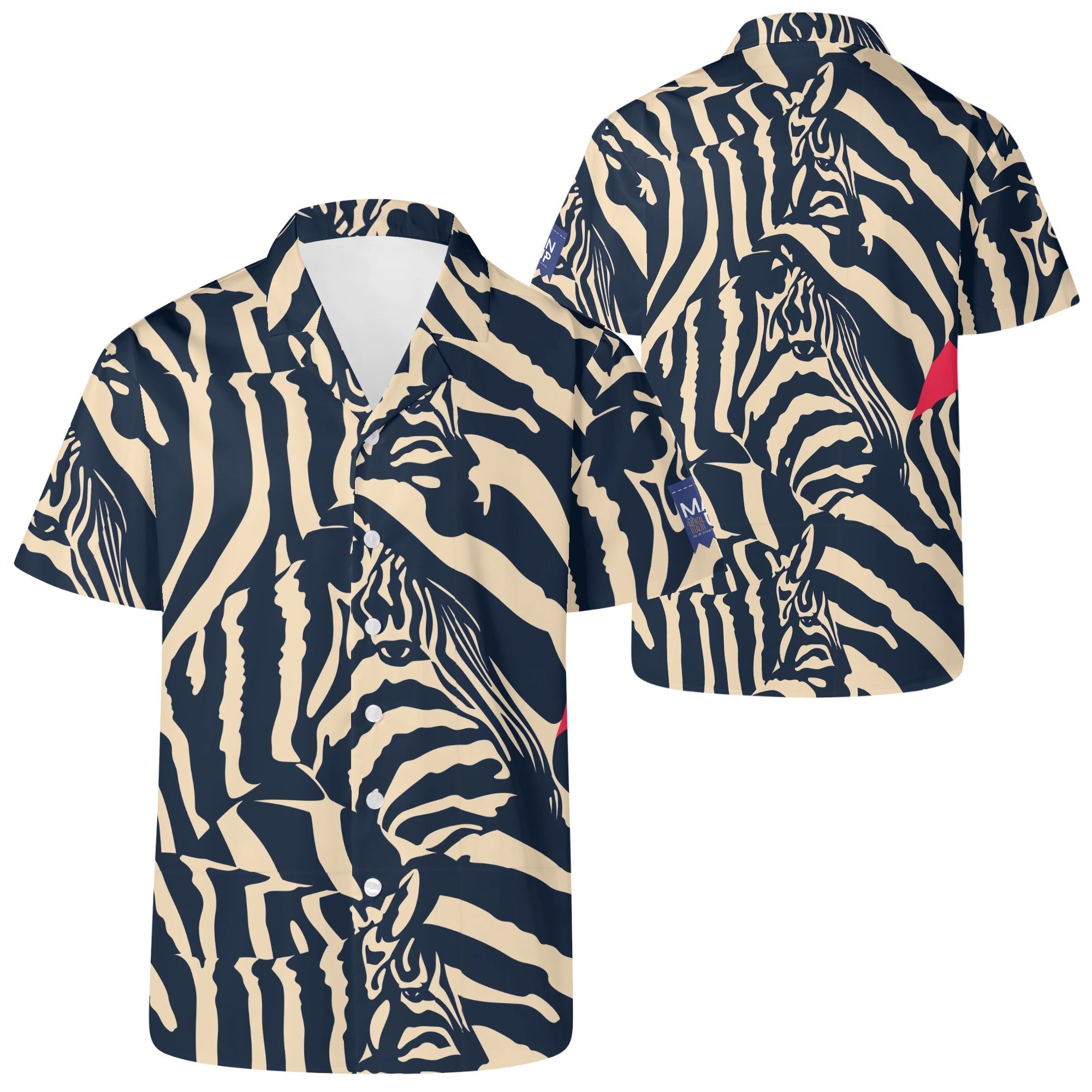 Cool Dad Collection: Men’s Zebra Short Sleeve Button Down Shirt with Cuban Collar