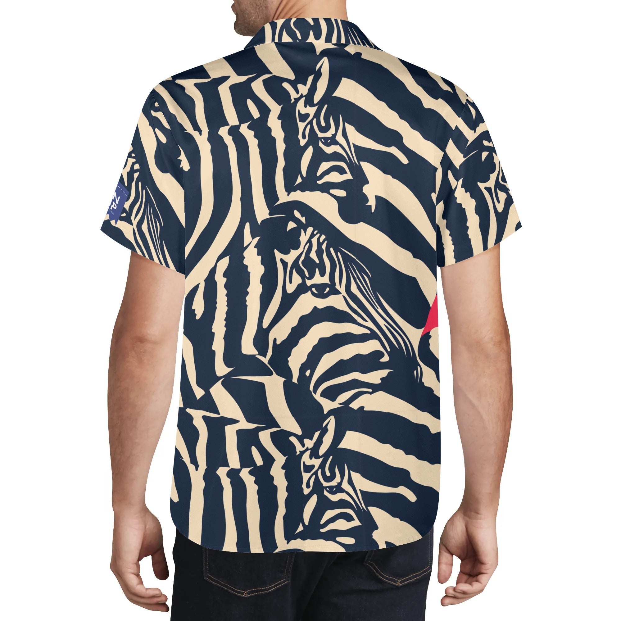 Cool Dad Collection: Men’s Zebra Short Sleeve Button Down Shirt with Cuban Collar