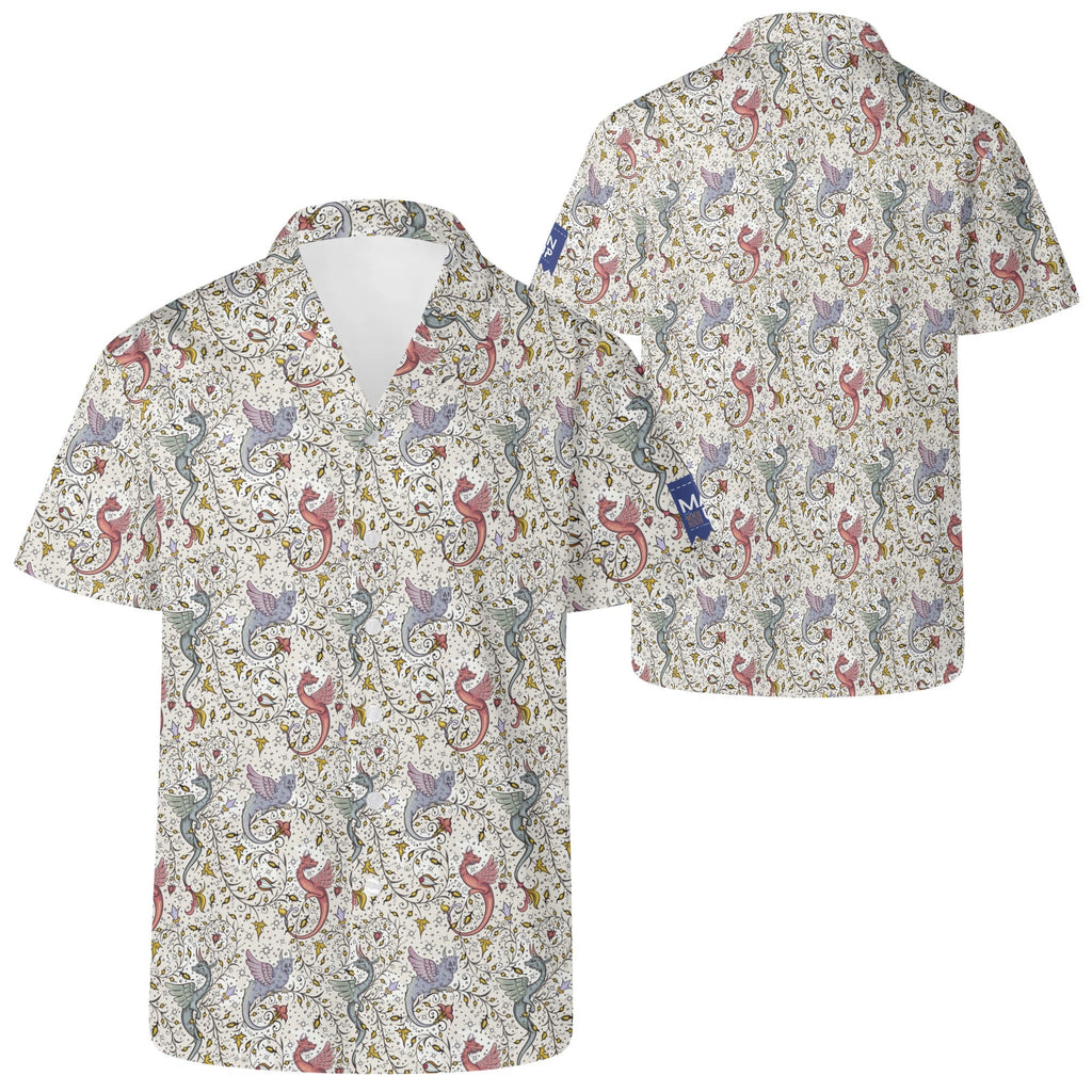 Cool Dad Collection: Men’s Multicolor Phoenix Short Sleeve Button Down Shirt with Cuban Collar