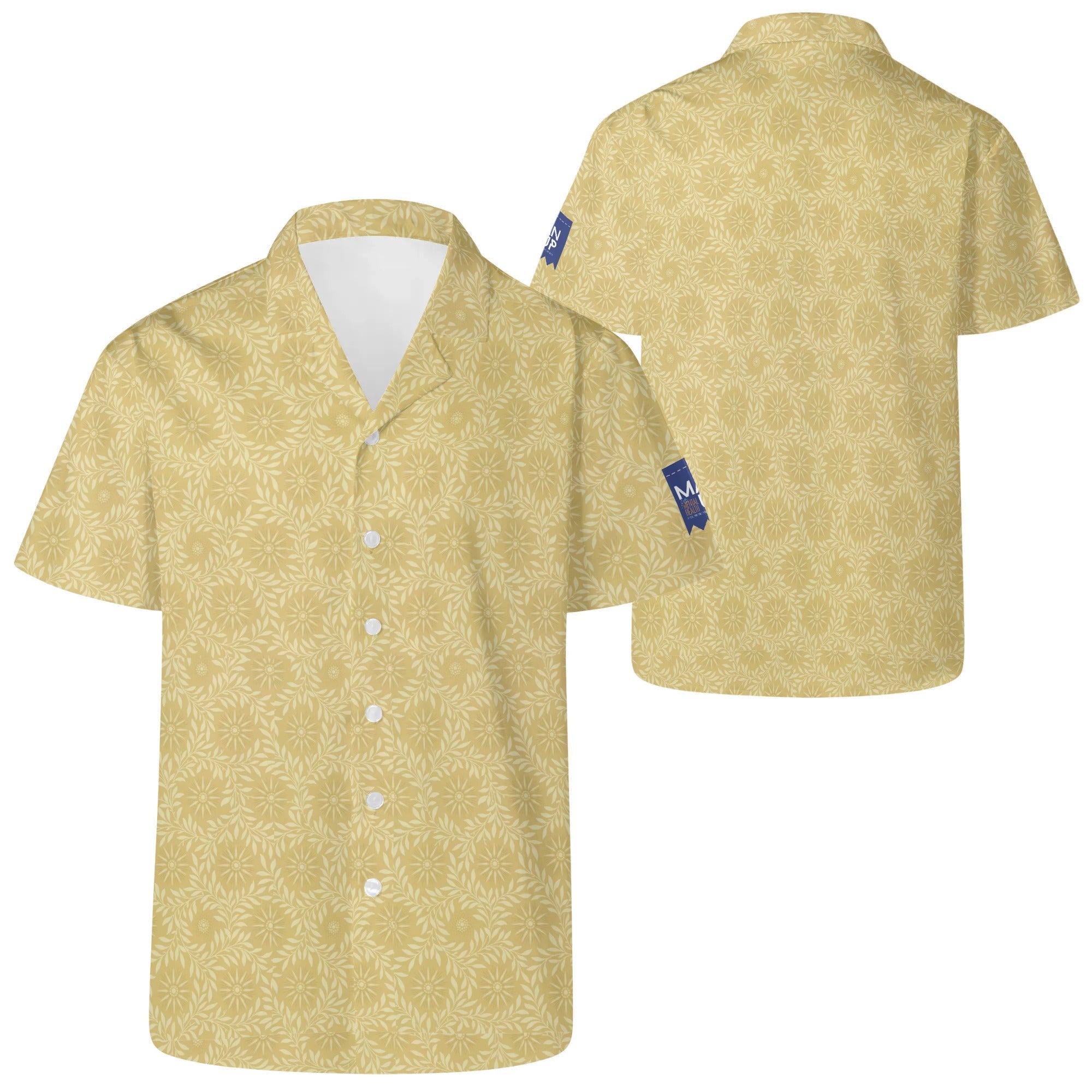 Cool Dad Collection: Men’s Floral Sun Patterned Short Sleeve Button Down Shirt with Cuban Collar
