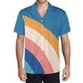 Cool Dad Collection: Men’s Blue Multi-Colored Short Sleeve Button Down Shirt with Cuban Collar