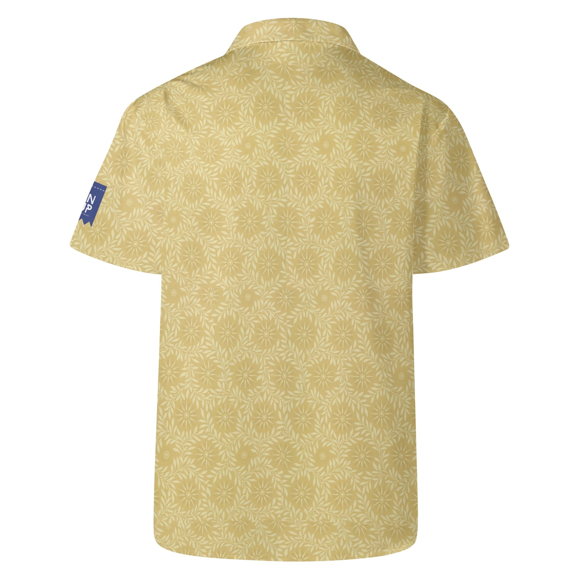 Cool Dad Collection: Men’s Light Yellow Clocks Short Sleeve Button Down Shirt with Cuban Collar