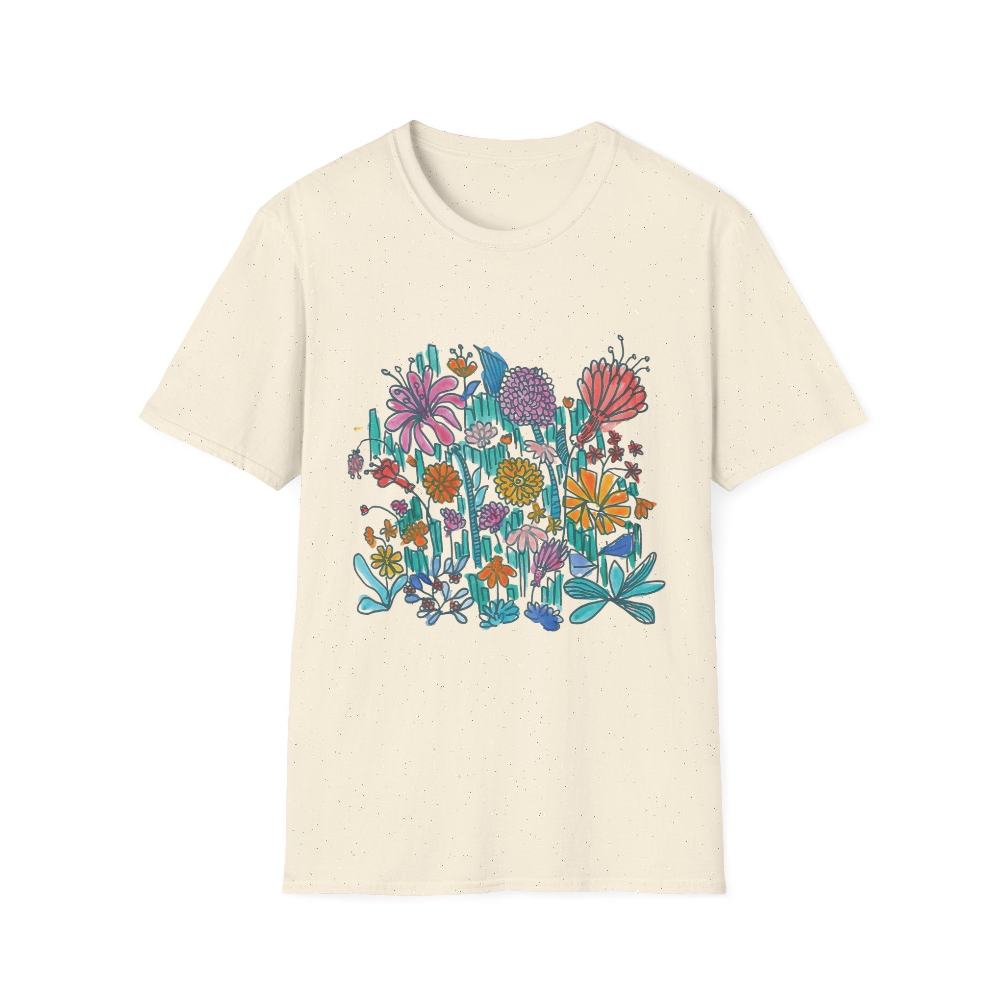 Floral Meadow T‑Shirt — Colorful Hand‑Drawn Wildflower Graphic