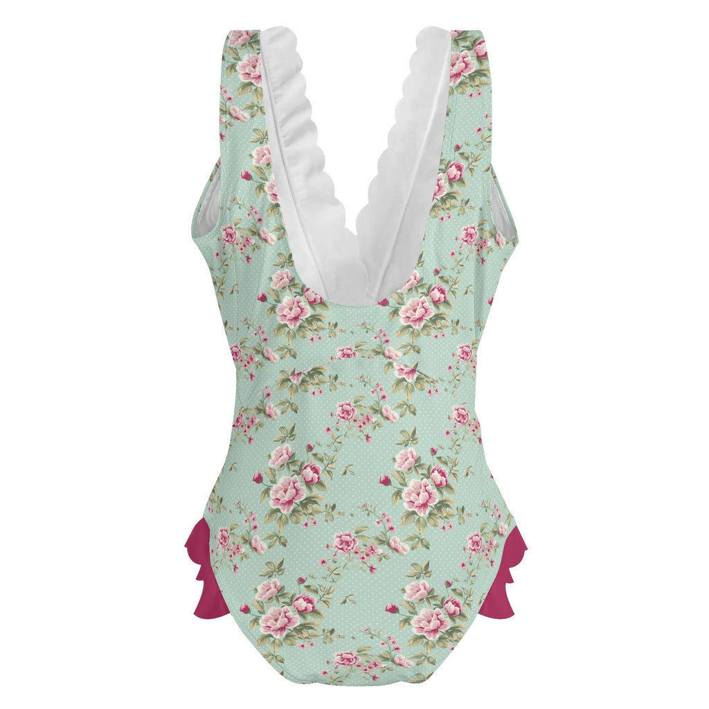 Chic Ruffle Trim Cross-Front One Piece Swimsuit for Women