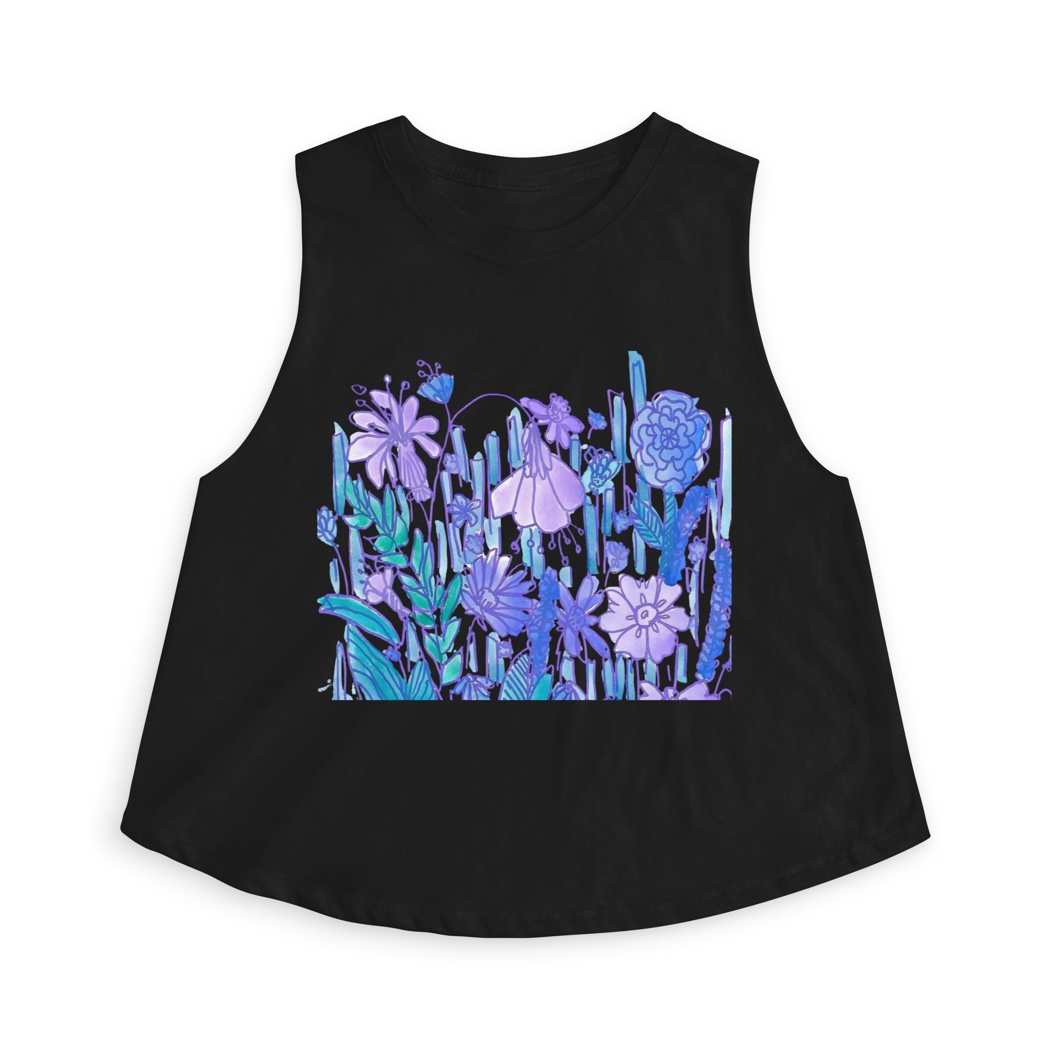 Floral Meadow Crop Top — Purple Botanical Graphic Women's Tank