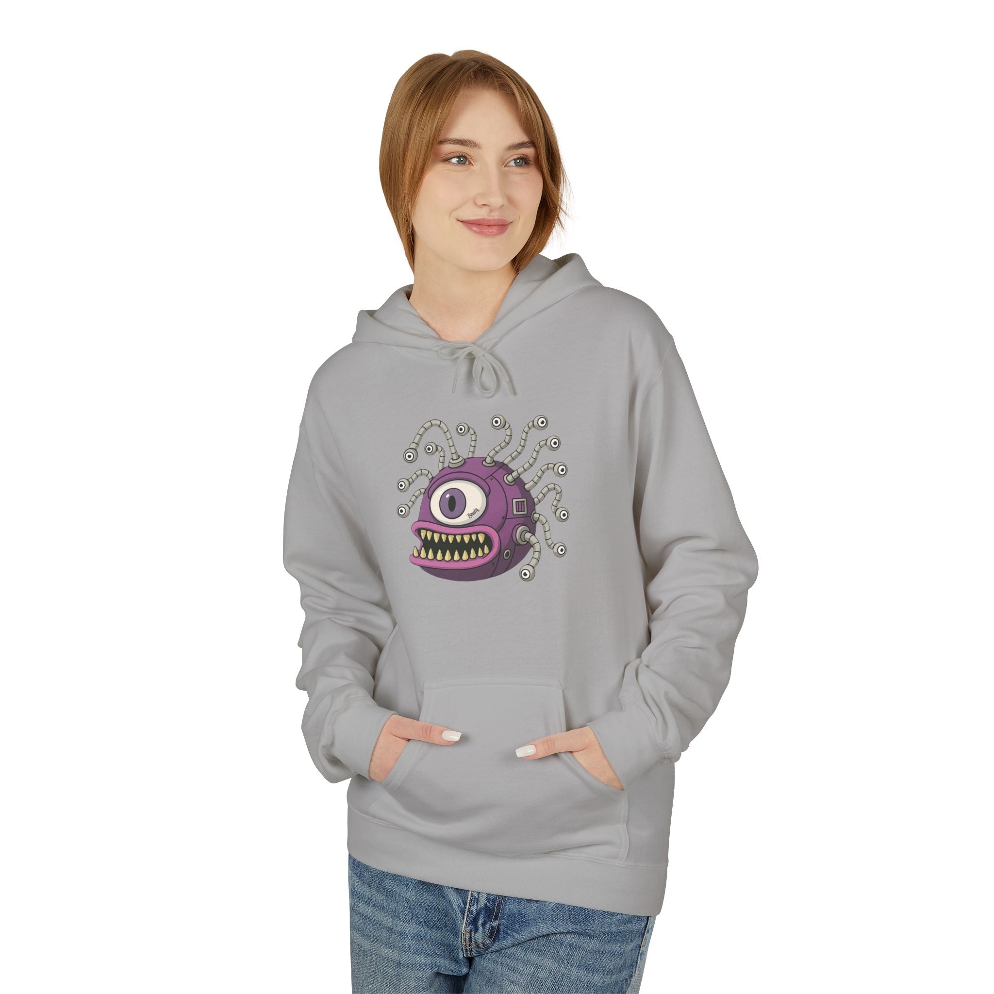Beholder Monster Hoodie — Purple One-Eyed Creature Pullover