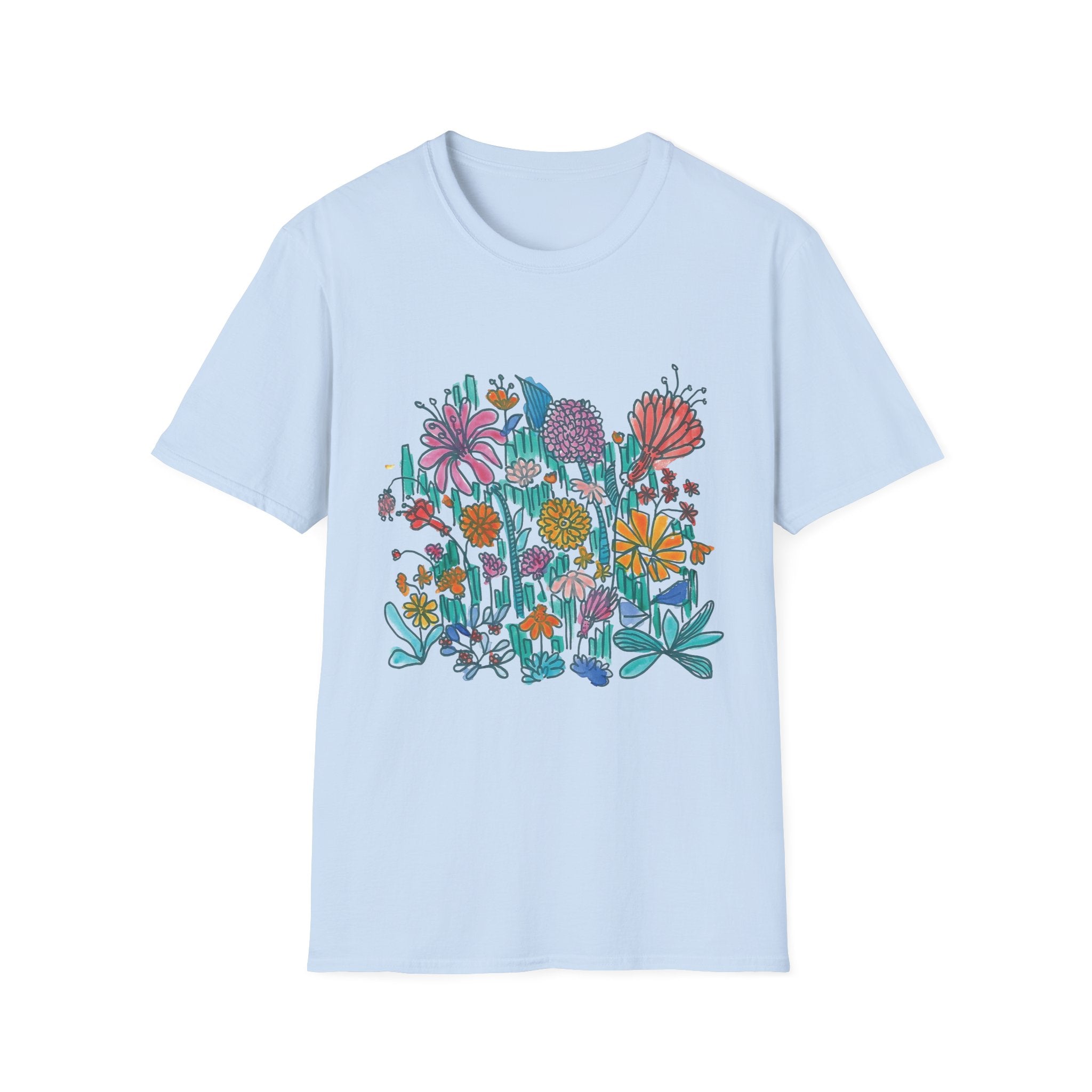 Floral Meadow T‑Shirt — Colorful Hand‑Drawn Wildflower Graphic