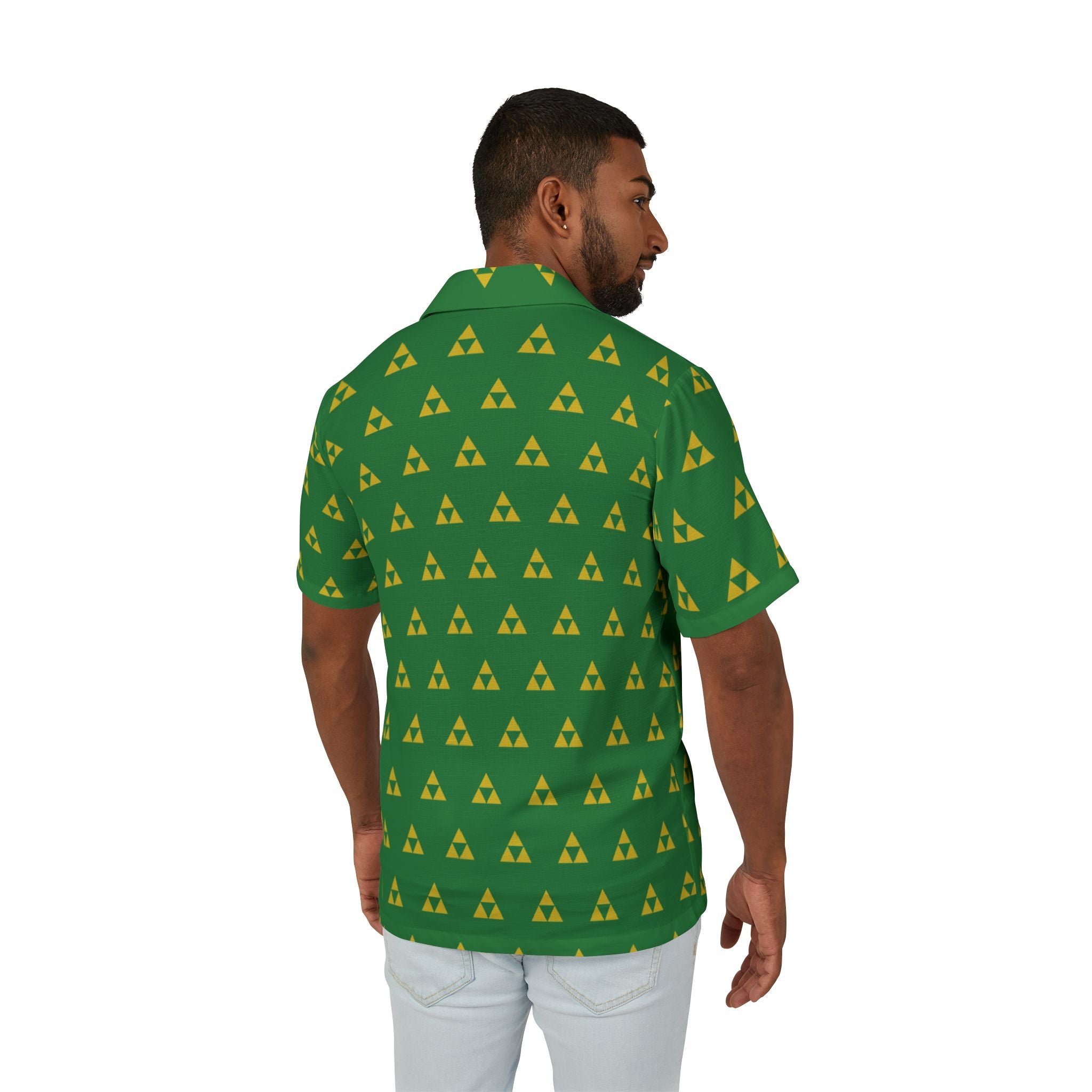 Green with Yellow Hawaiian Camp Shirt — Retro Gamer Aloha Button-Up