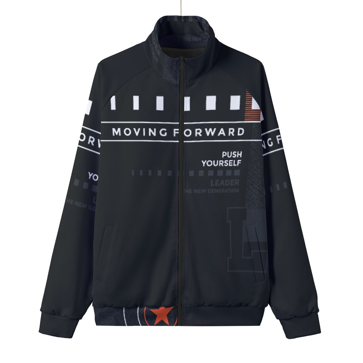 Unisex Stand Collar Black Lining Jacket